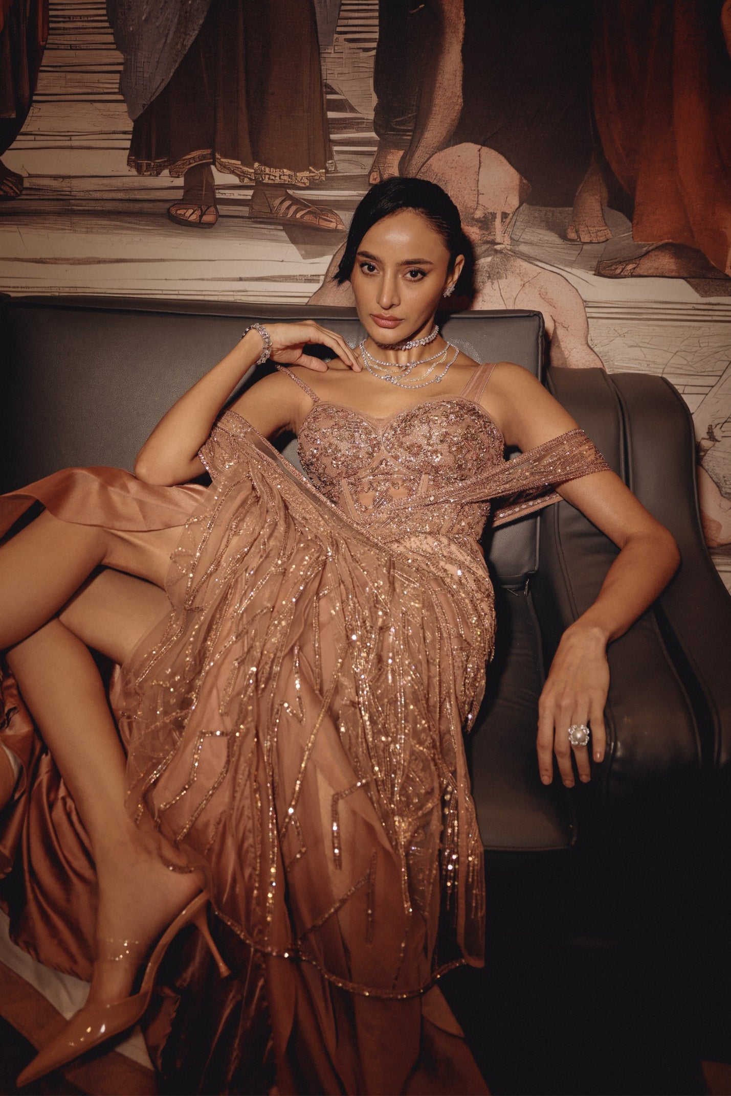 ROSE GOLD DRAPED RUFFLE SAREE
