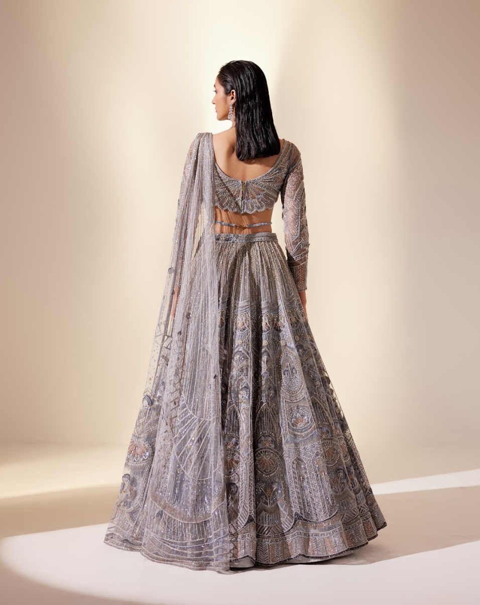 Metallic Blush Floral Lehenga