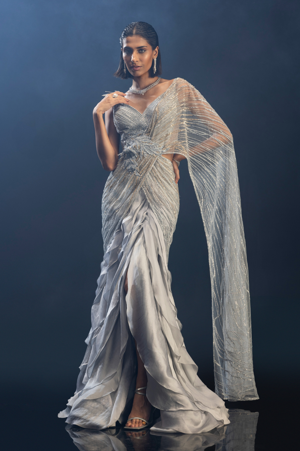 Karmaa Dhingra In Powder Blue Stream Saree