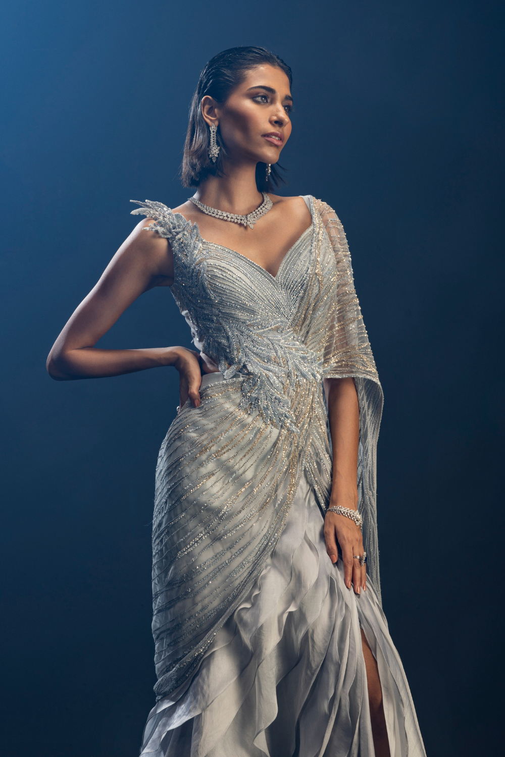 Karmaa Dhingra In Powder Blue Stream Saree