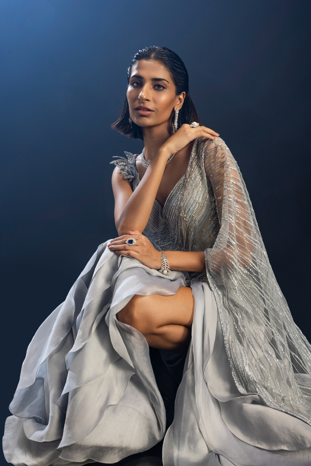 Karmaa Dhingra In Powder Blue Stream Saree