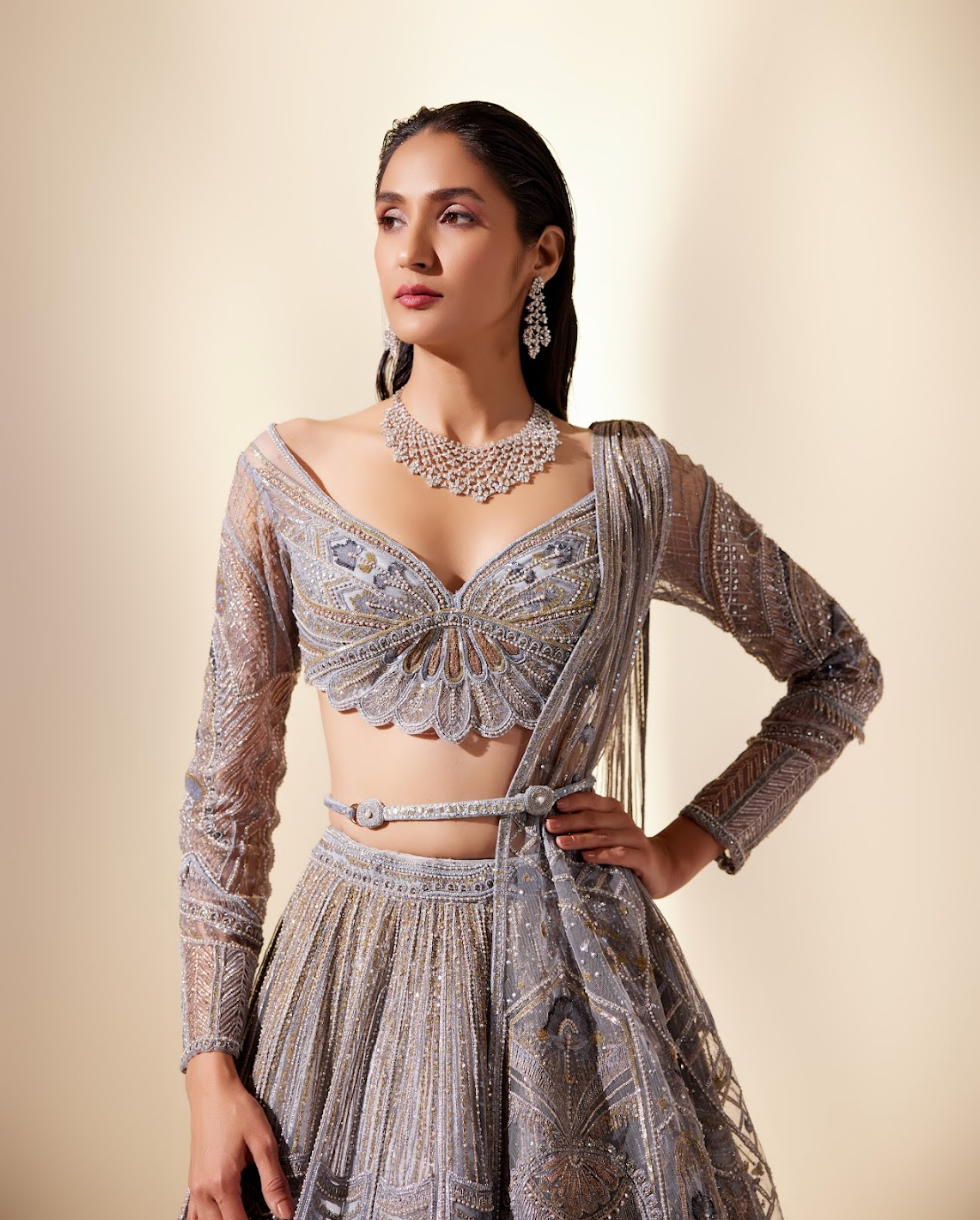 Metallic Blush Floral Lehenga