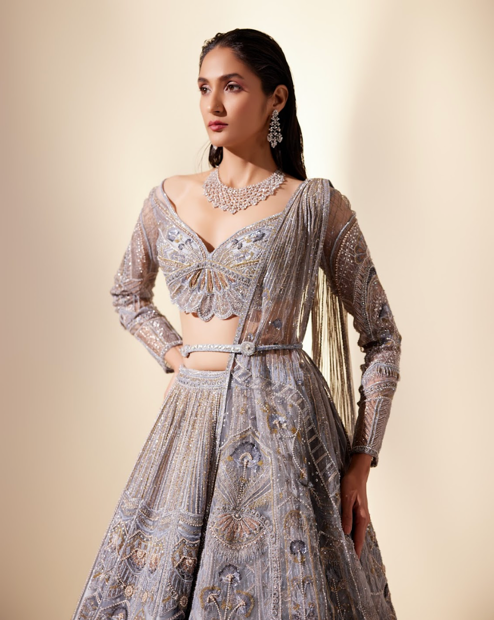 Metallic Blush Floral Lehenga