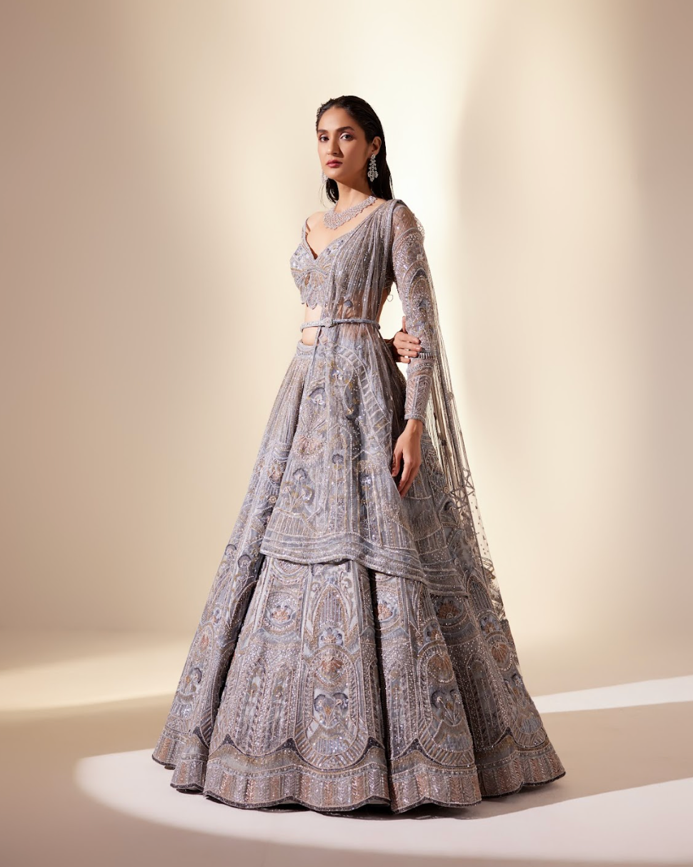 Metallic Blush Floral Lehenga