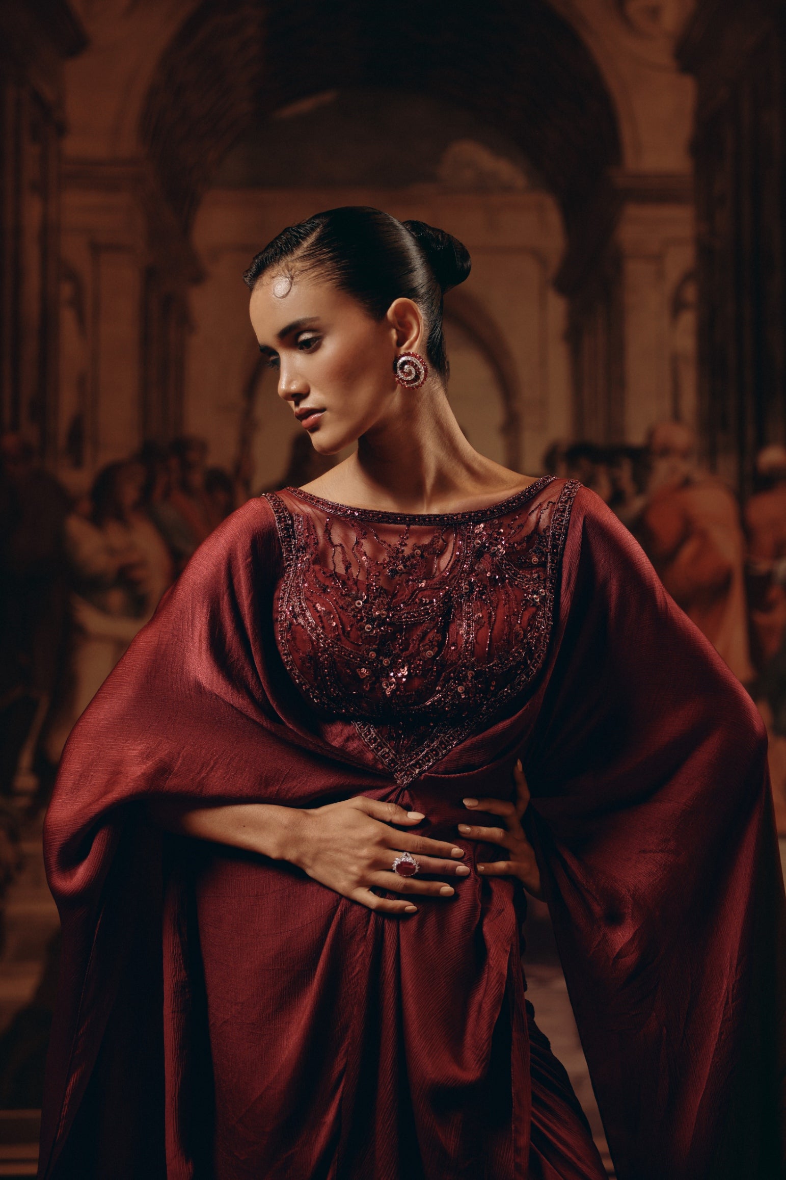 Garnet Draped Kaftan