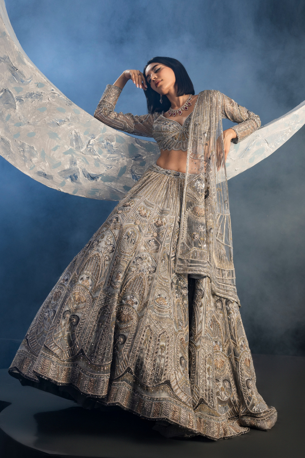 Meher Taluja in Metallic Blush Floral Lehenga