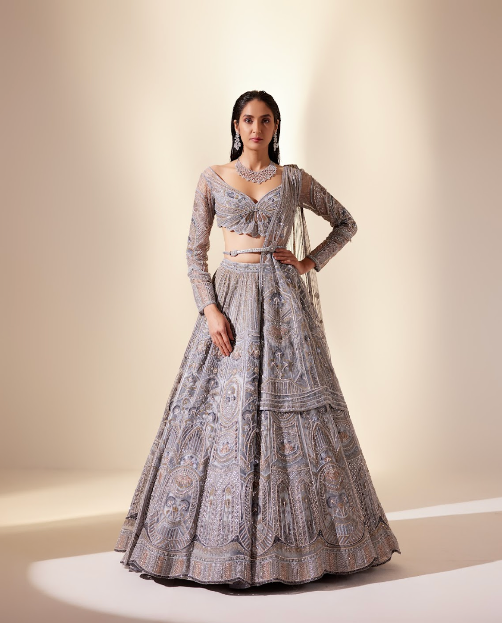Metallic Blush Floral Lehenga