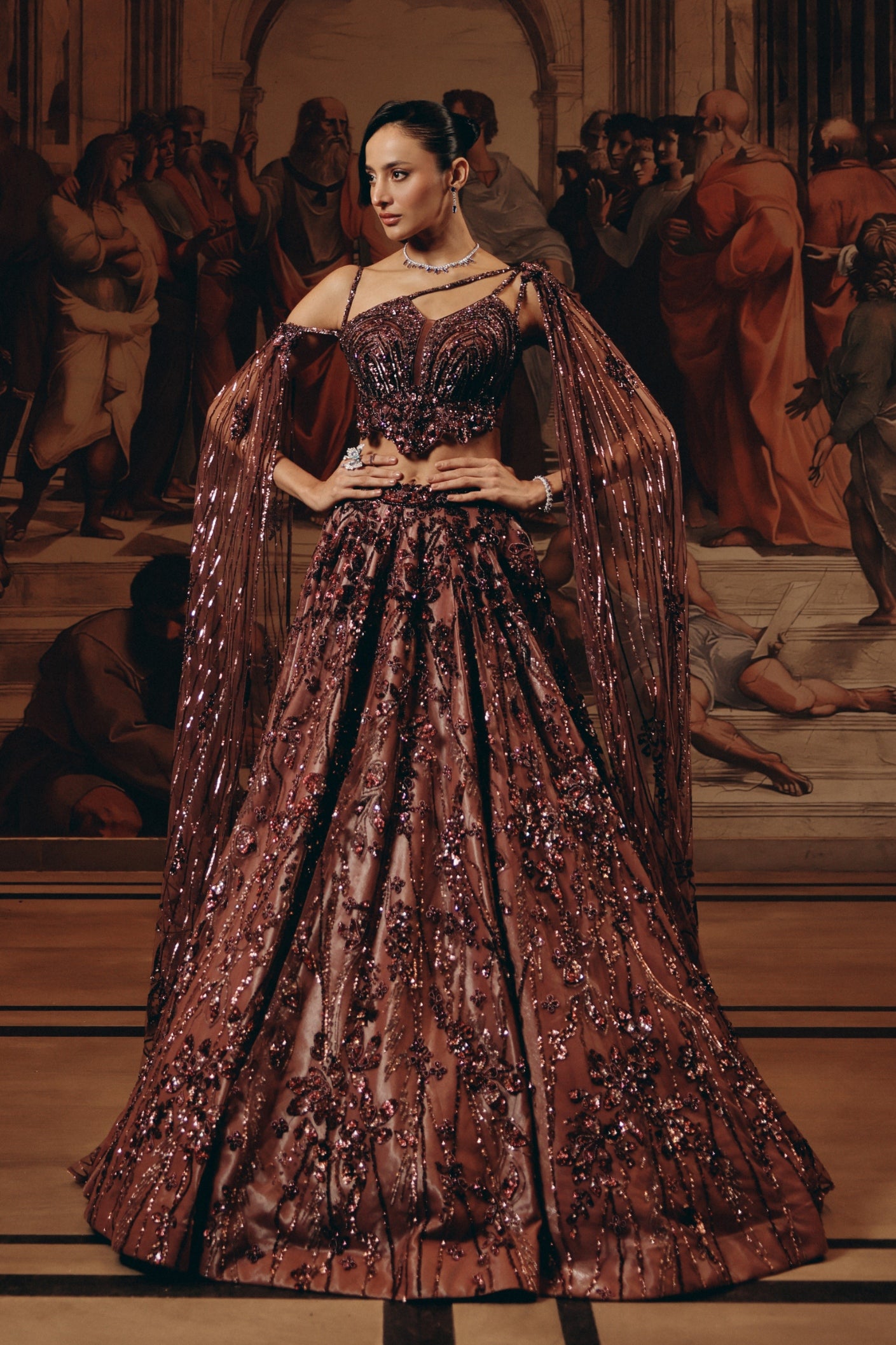 Garnet Cape Top And Skirt set