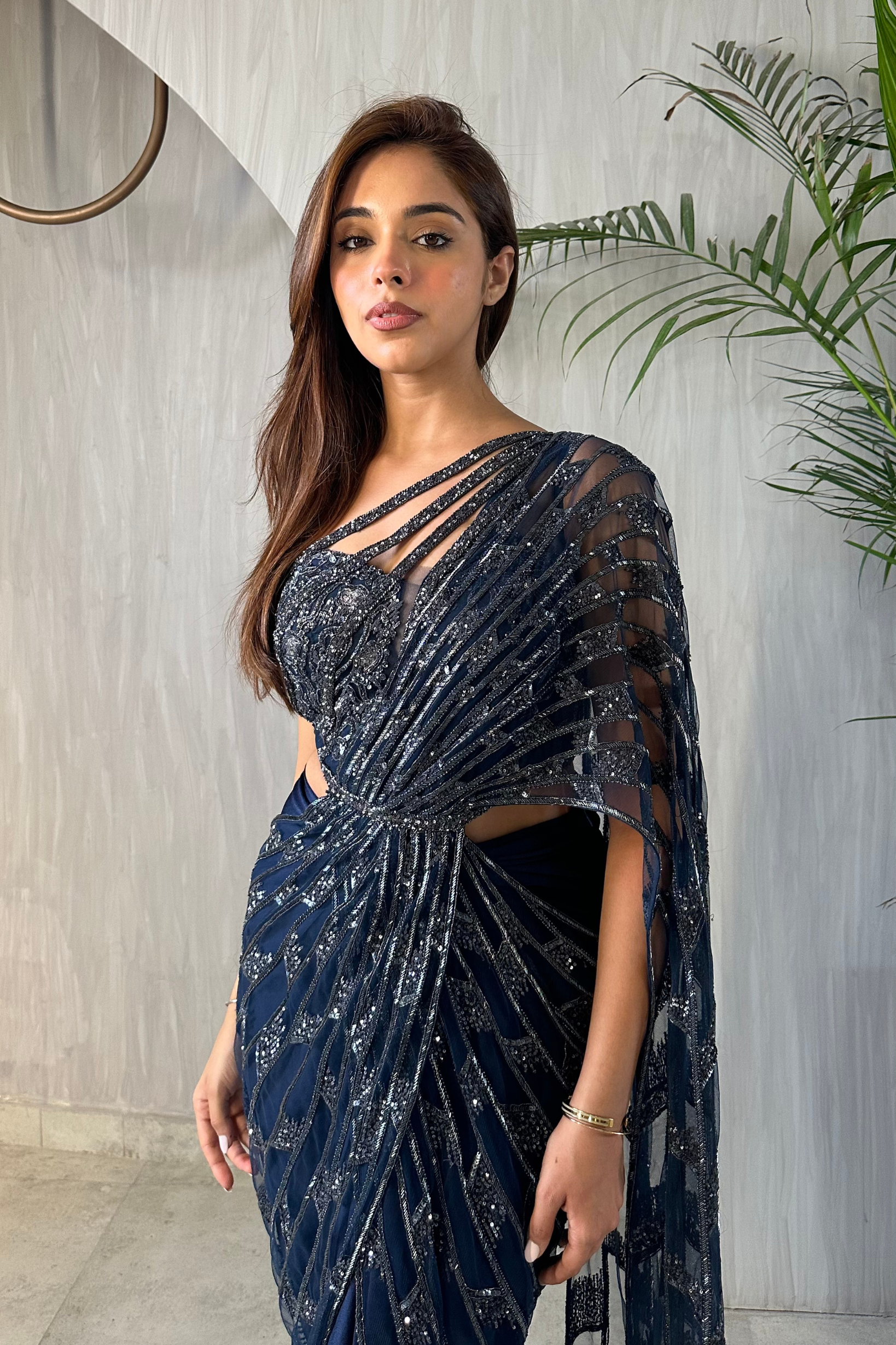 Priya dora in Midnight blue saree