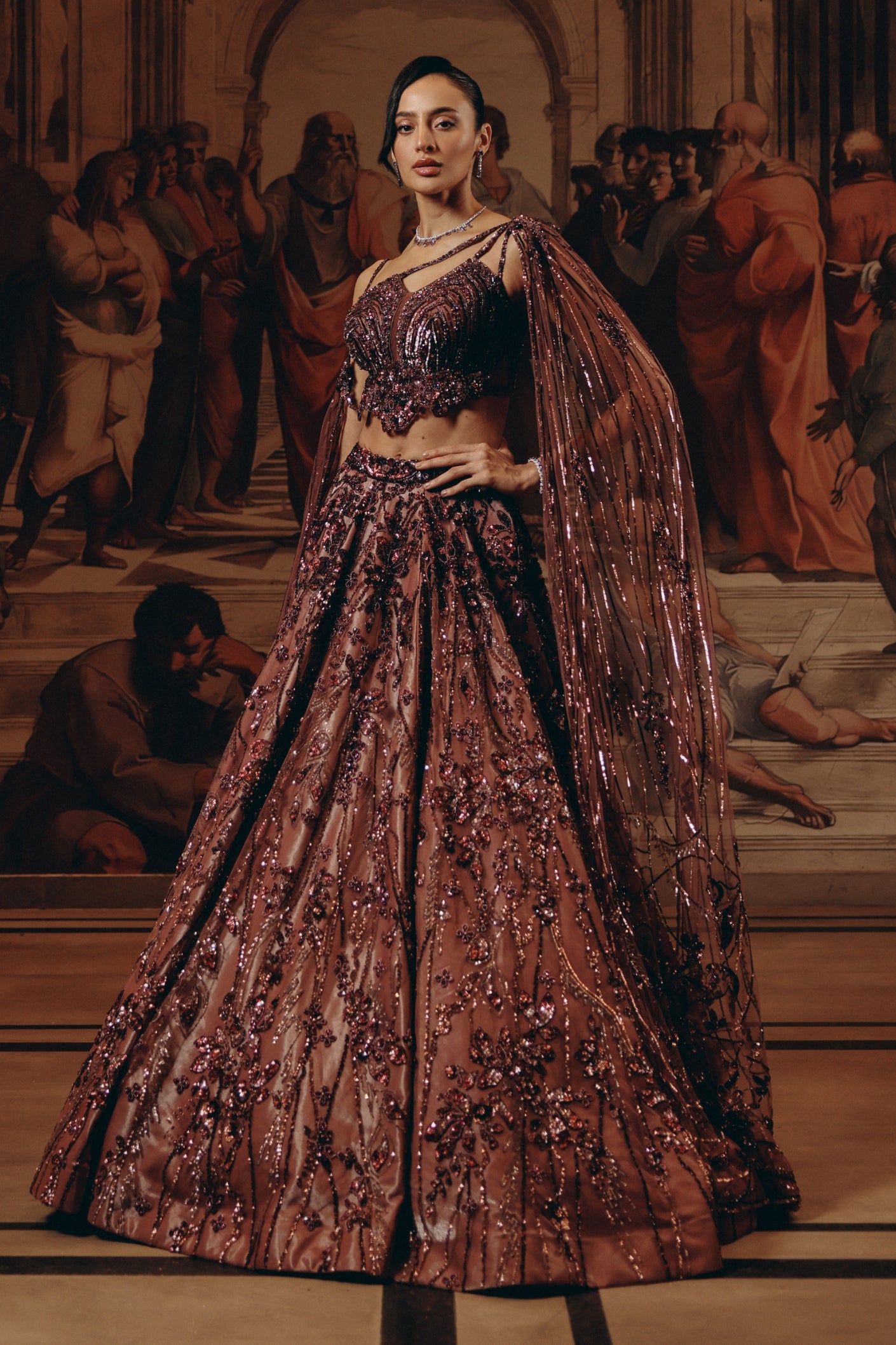 Garnet Cape Top And Skirt set