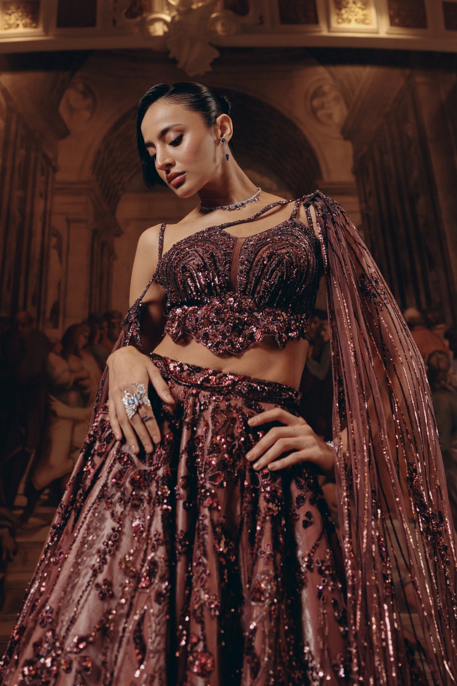 Garnet Cape Top And Skirt set
