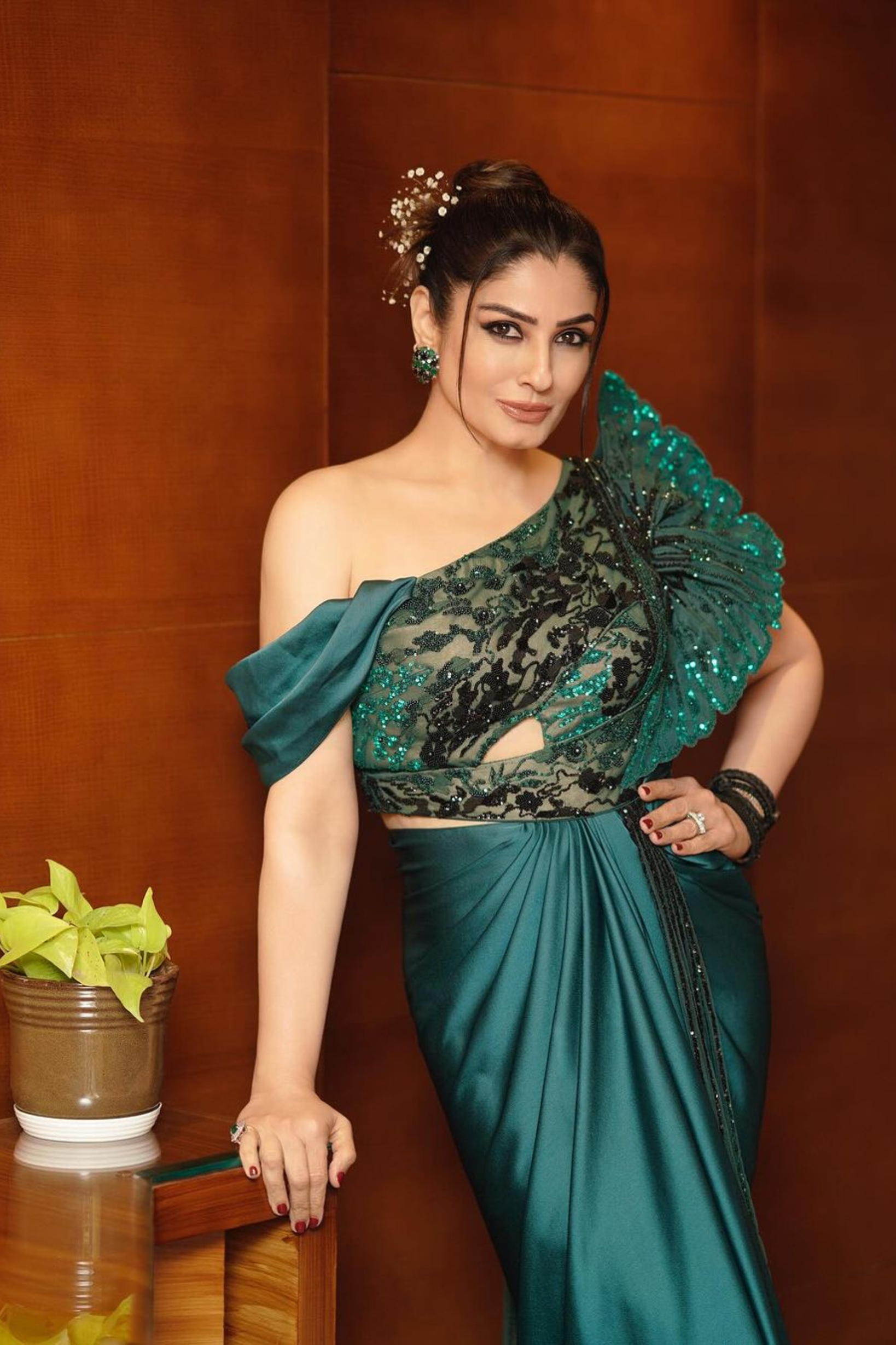 Raveena Tandon in Glazed Wings Saree