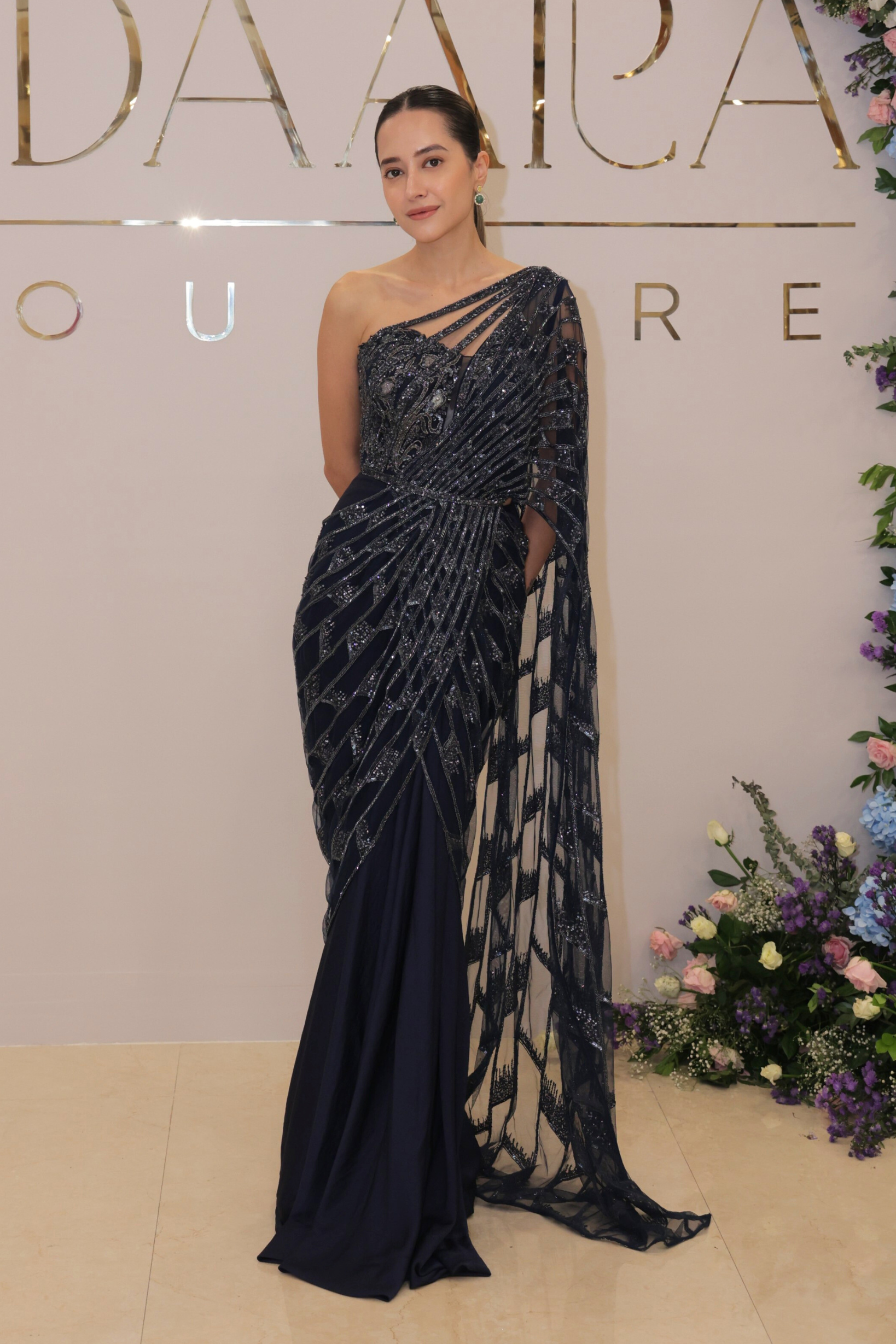 Midnight Blue Draped Drizzle Saree