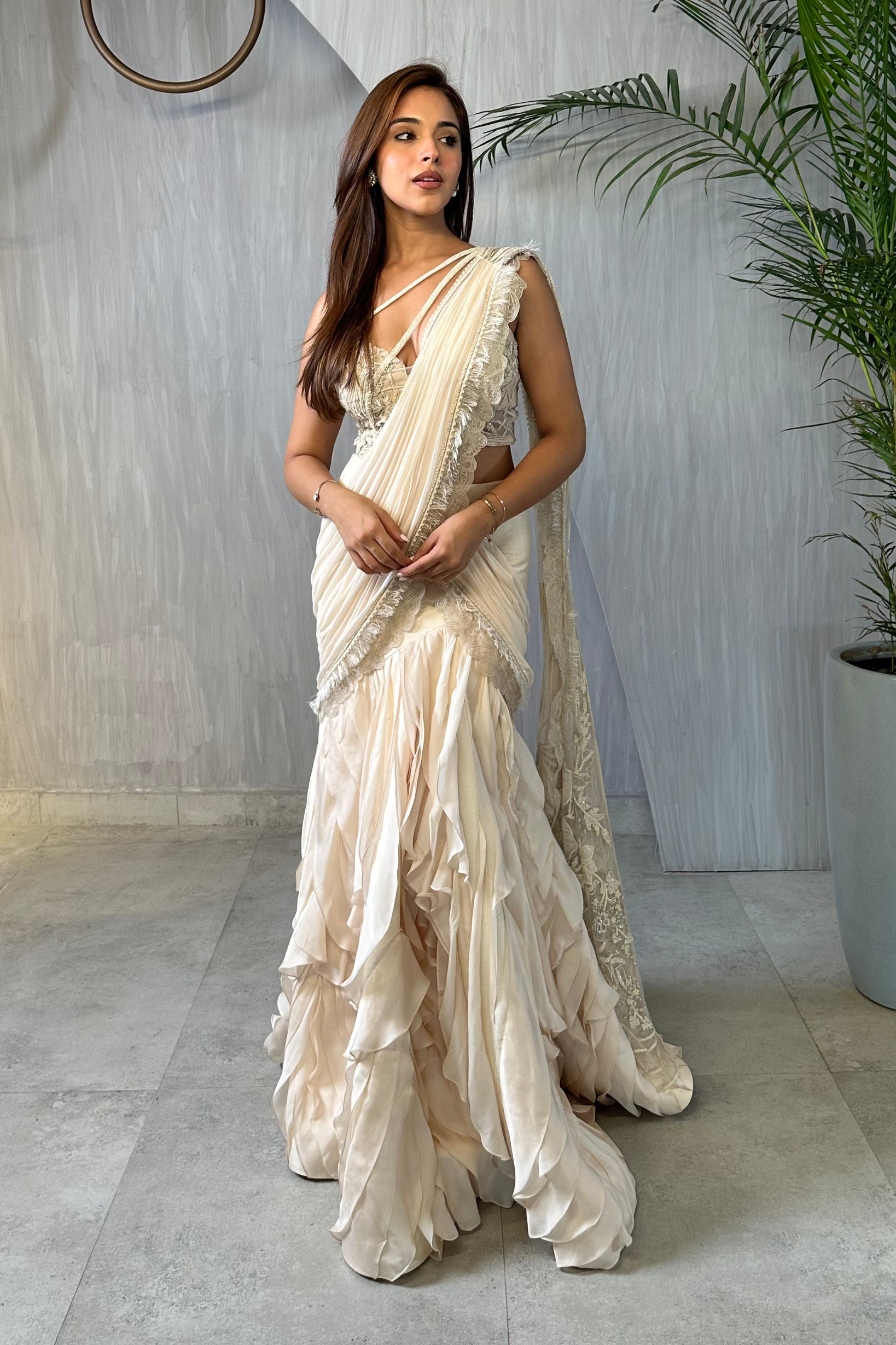 PRIYA DORA INMOONBEAM IVORY SAREE