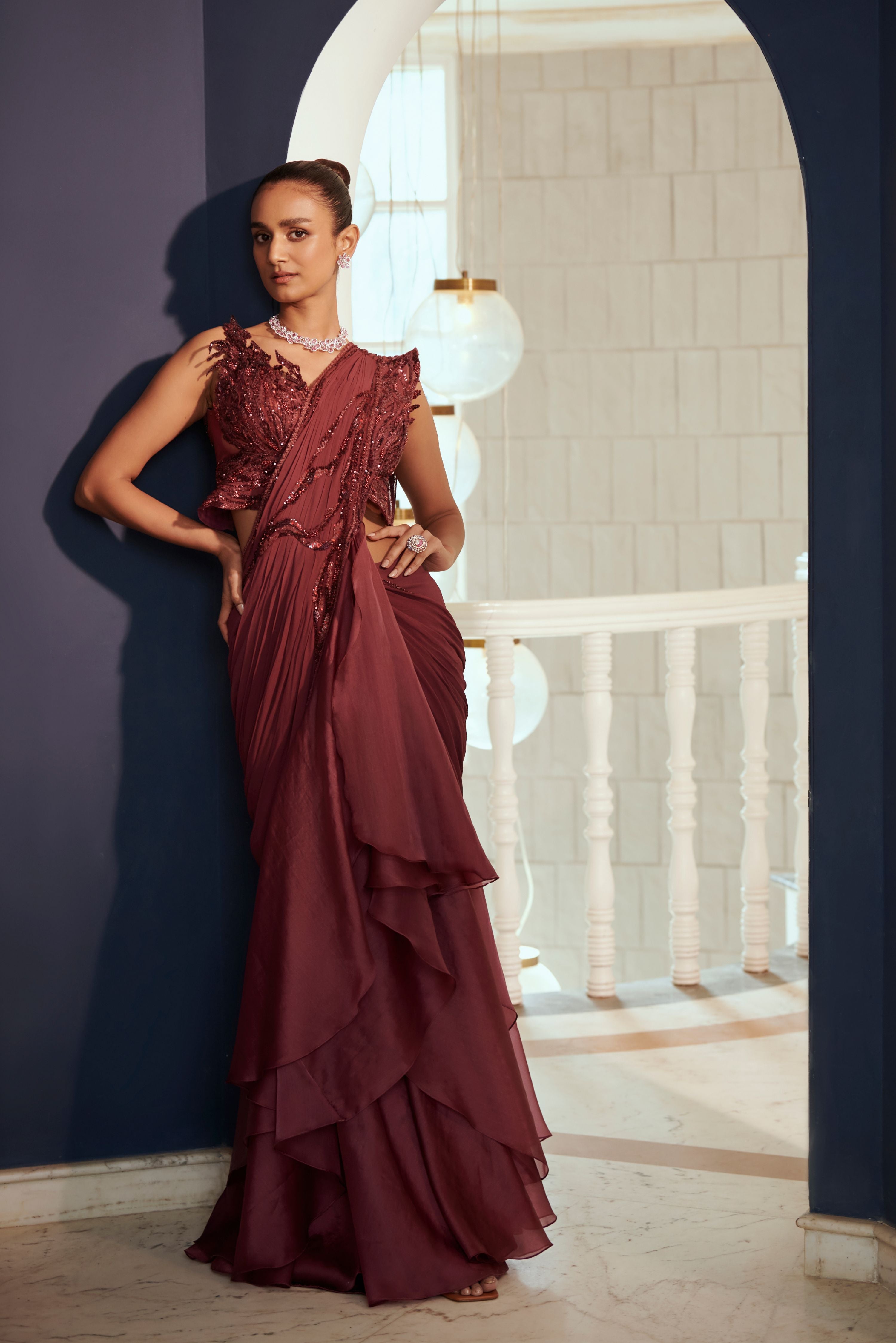 Natasha Shah in Boysenberry Drape Saree