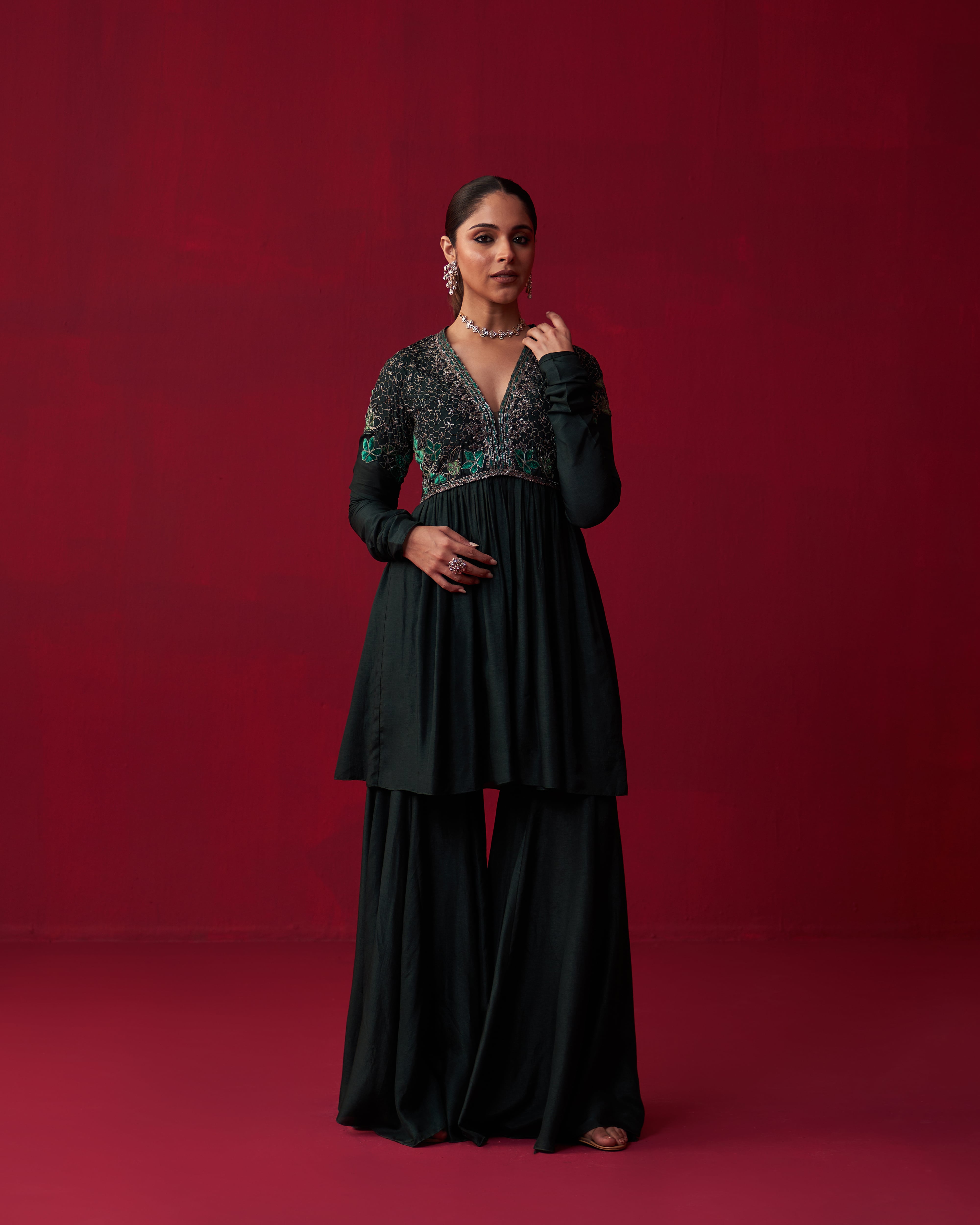 Green Nature’s Bounty Anarkali and Sharara set