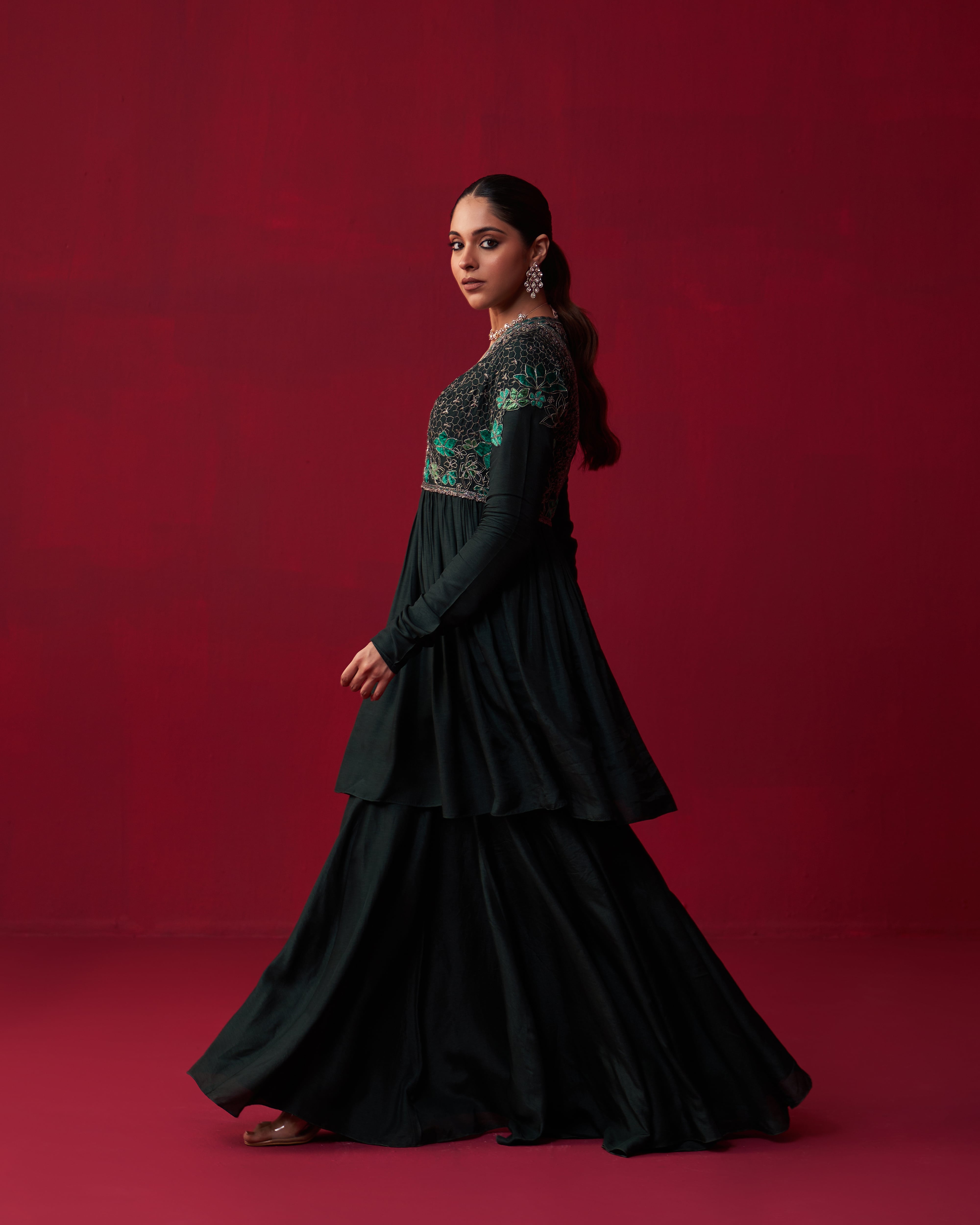 Green Nature’s Bounty Anarkali and Sharara set