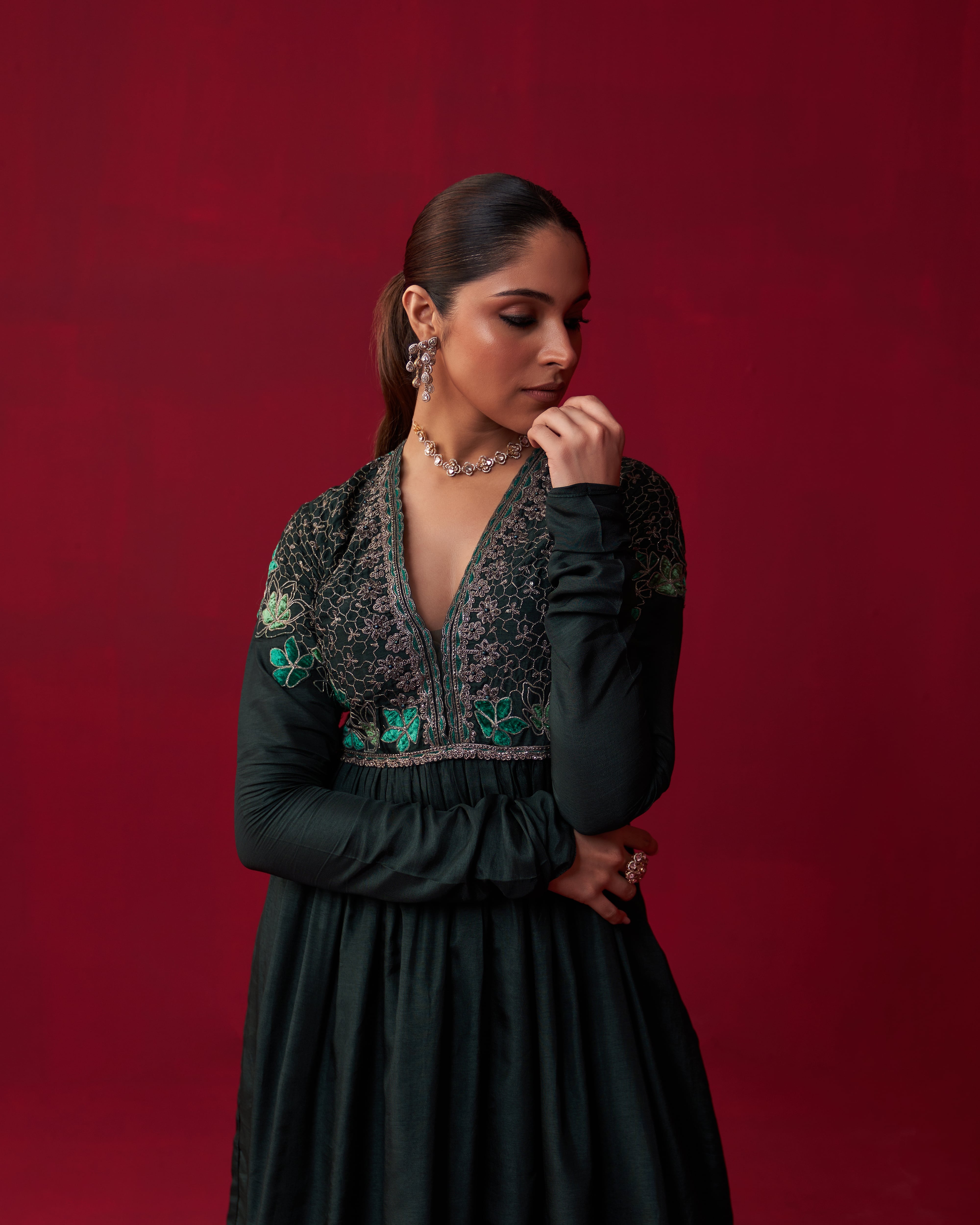 Green Nature’s Bounty Anarkali and Sharara set