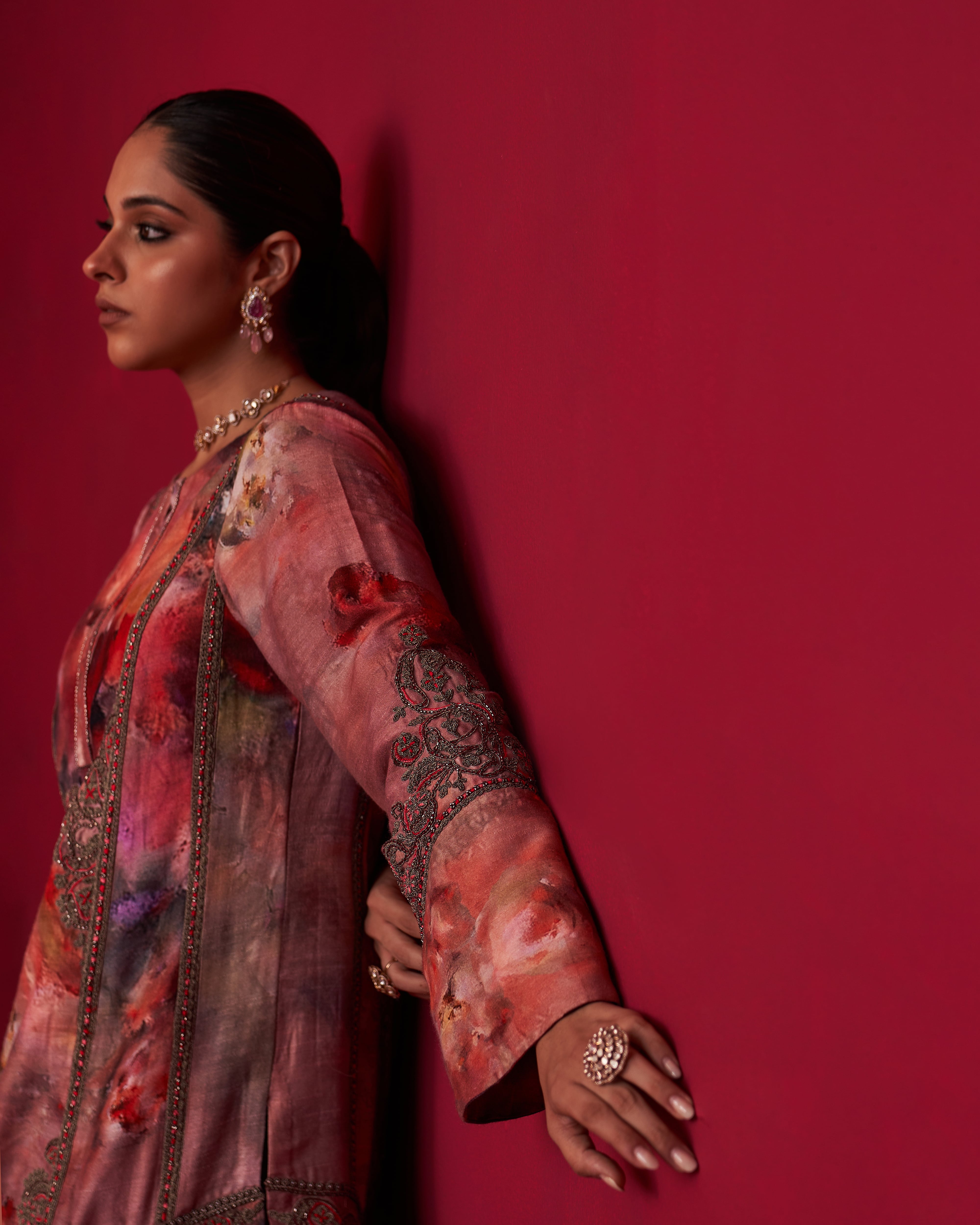 Floral Metallic Bliss Kali Kurta, and Sharara Set