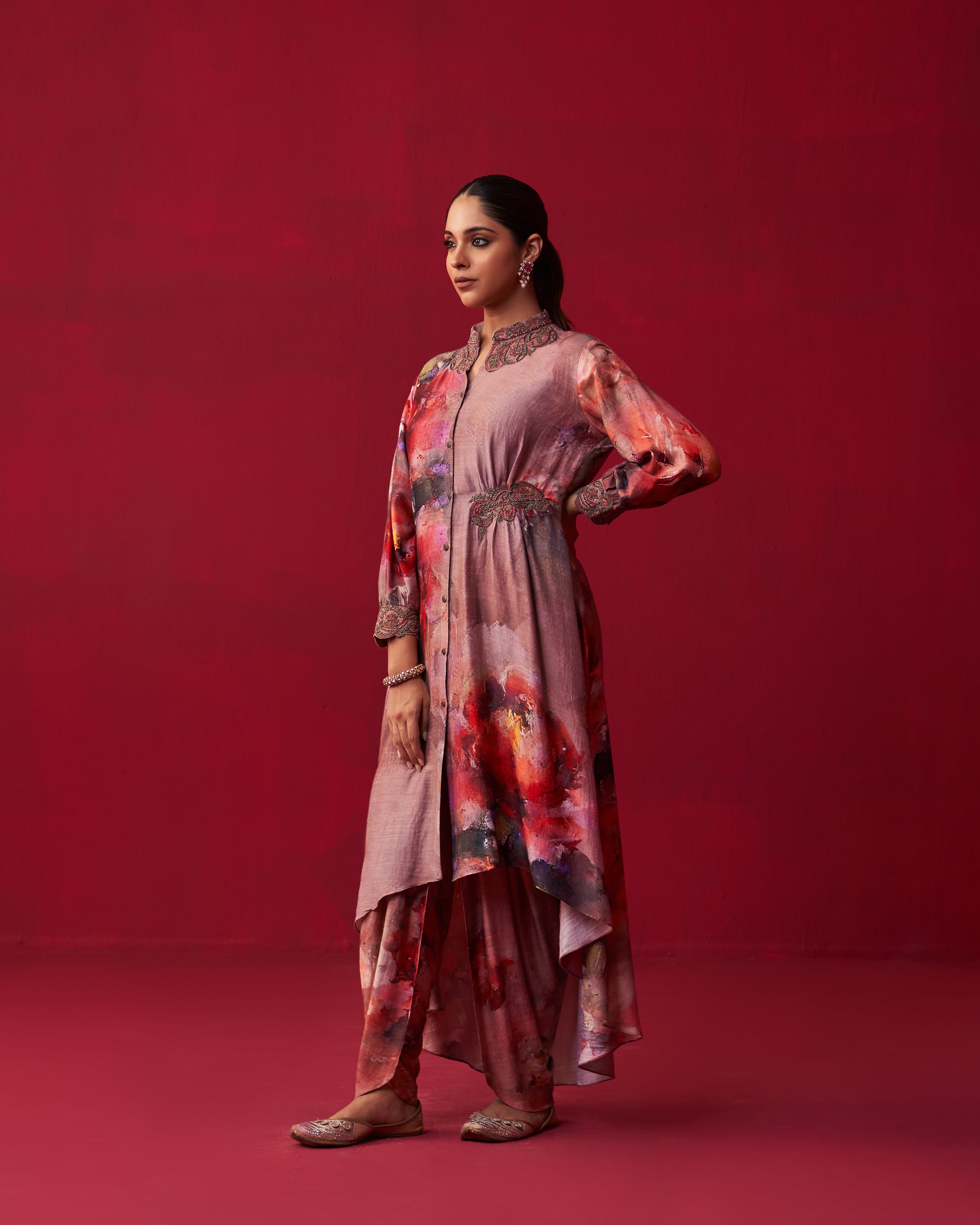 Metallic Bliss Shirt Style Tunic, and Dhoti Pants Set