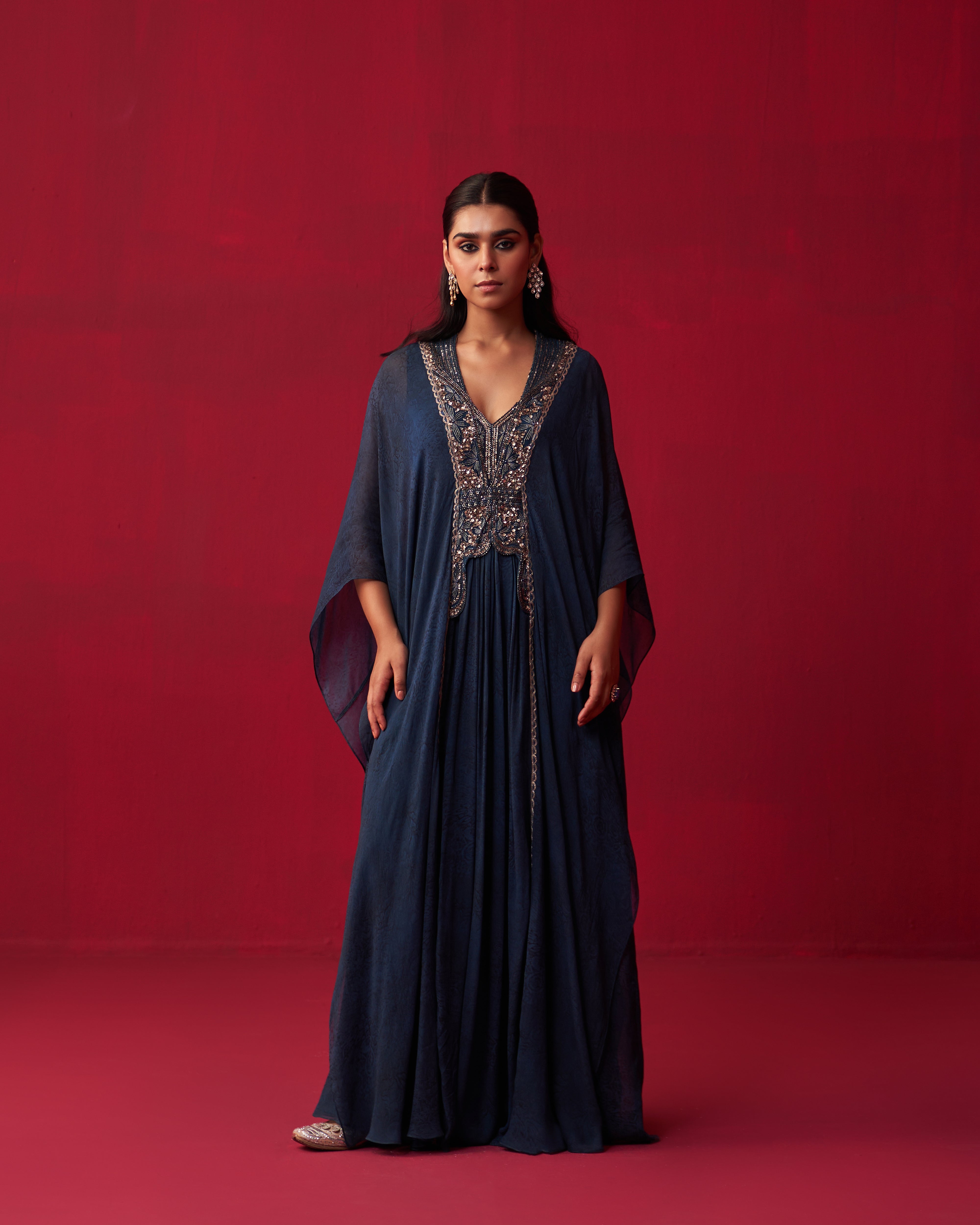 Blue Georgette Draped Top and Skirt Set