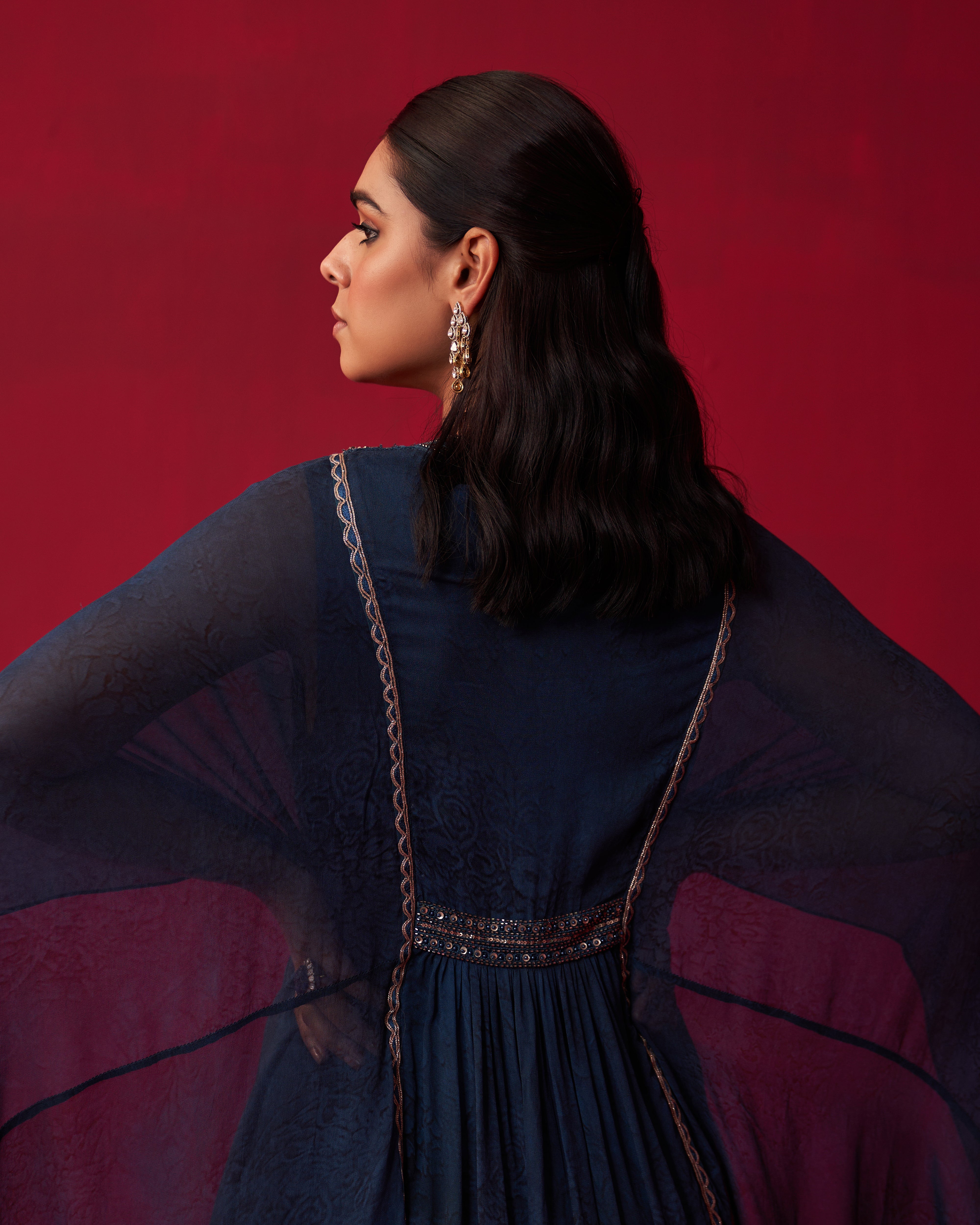 Blue Georgette Draped Top and Skirt Set