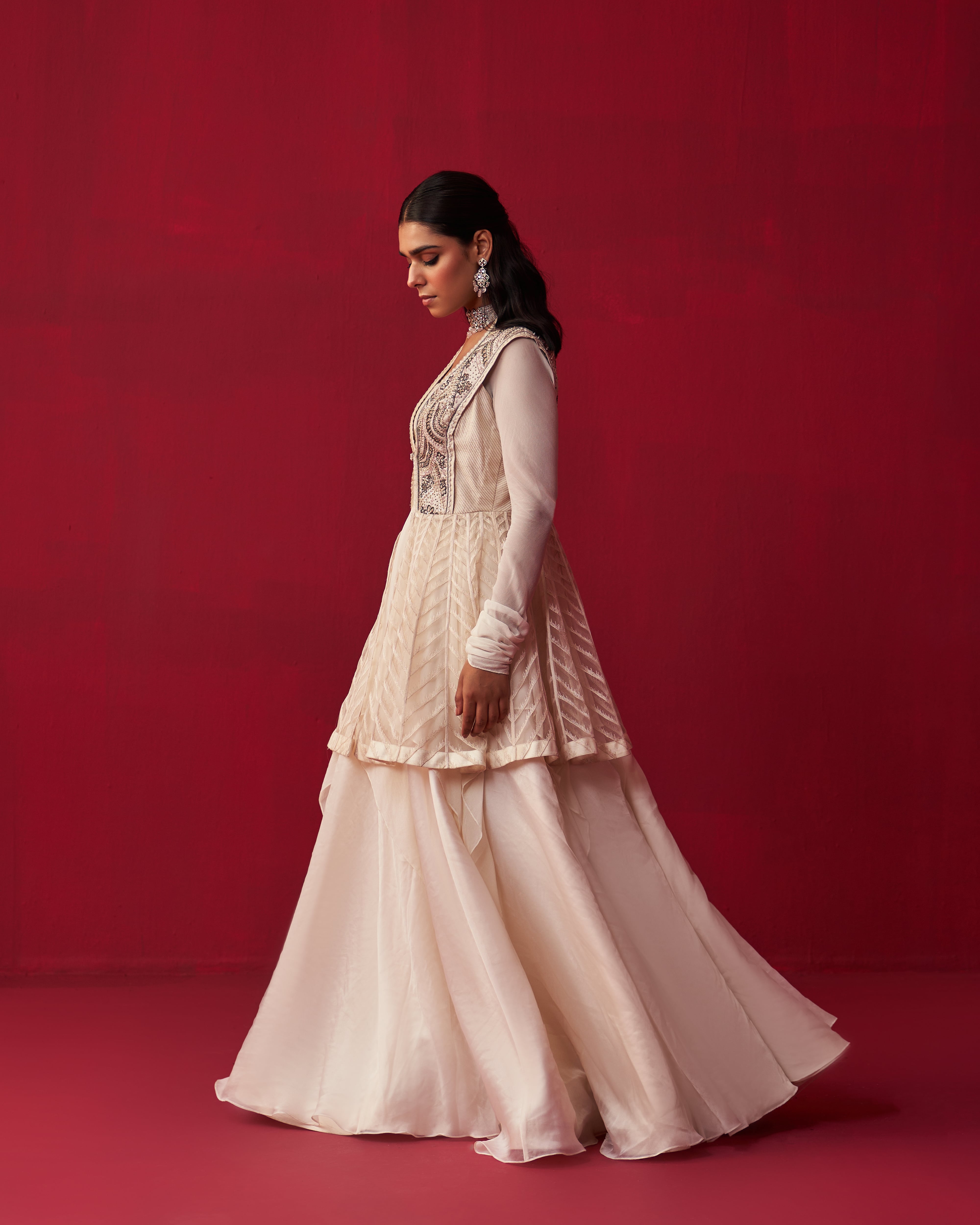 Ivory Mandala Jacket, Top and Skirt Set