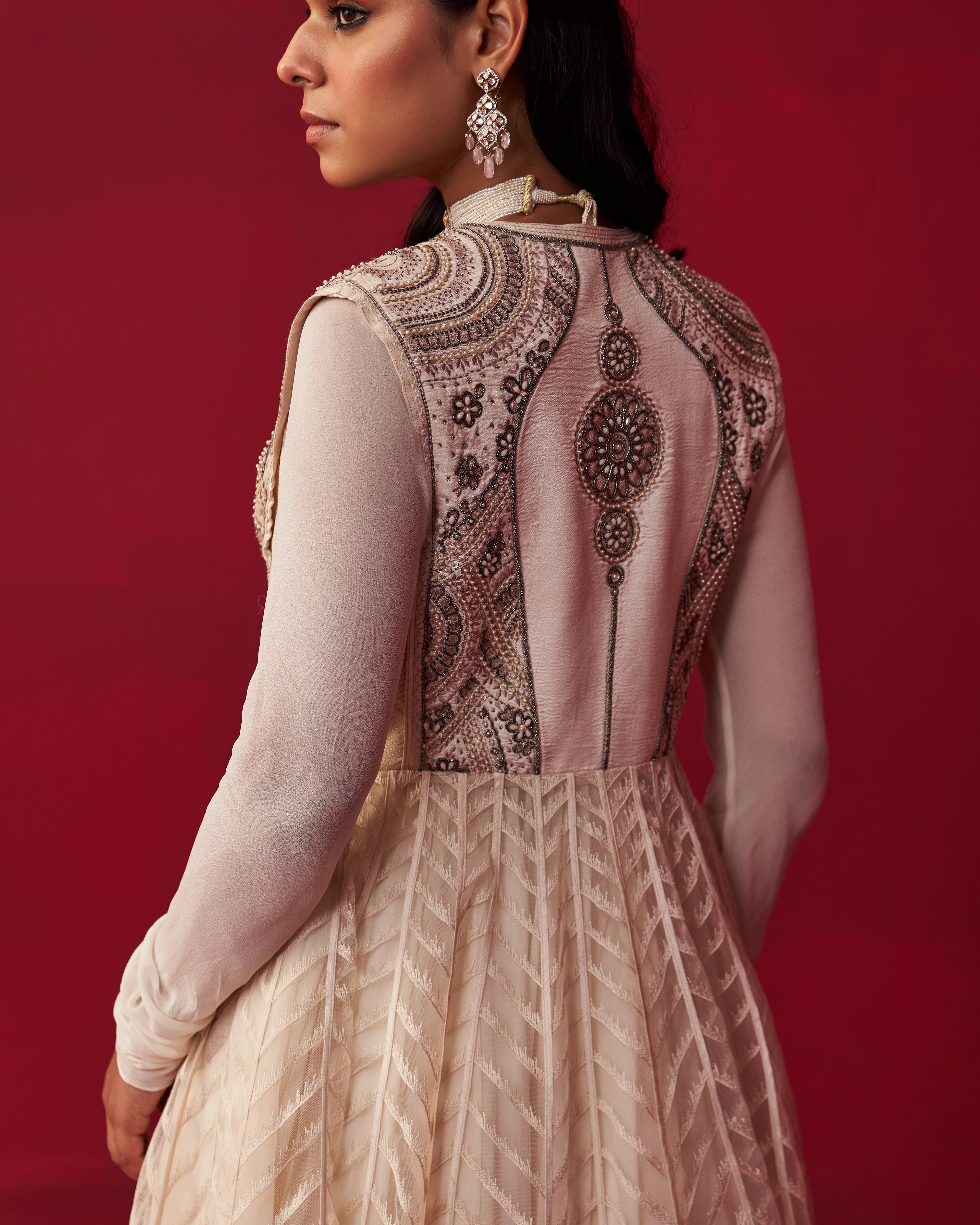 Ivory Mandala Jacket, Top and Skirt Set