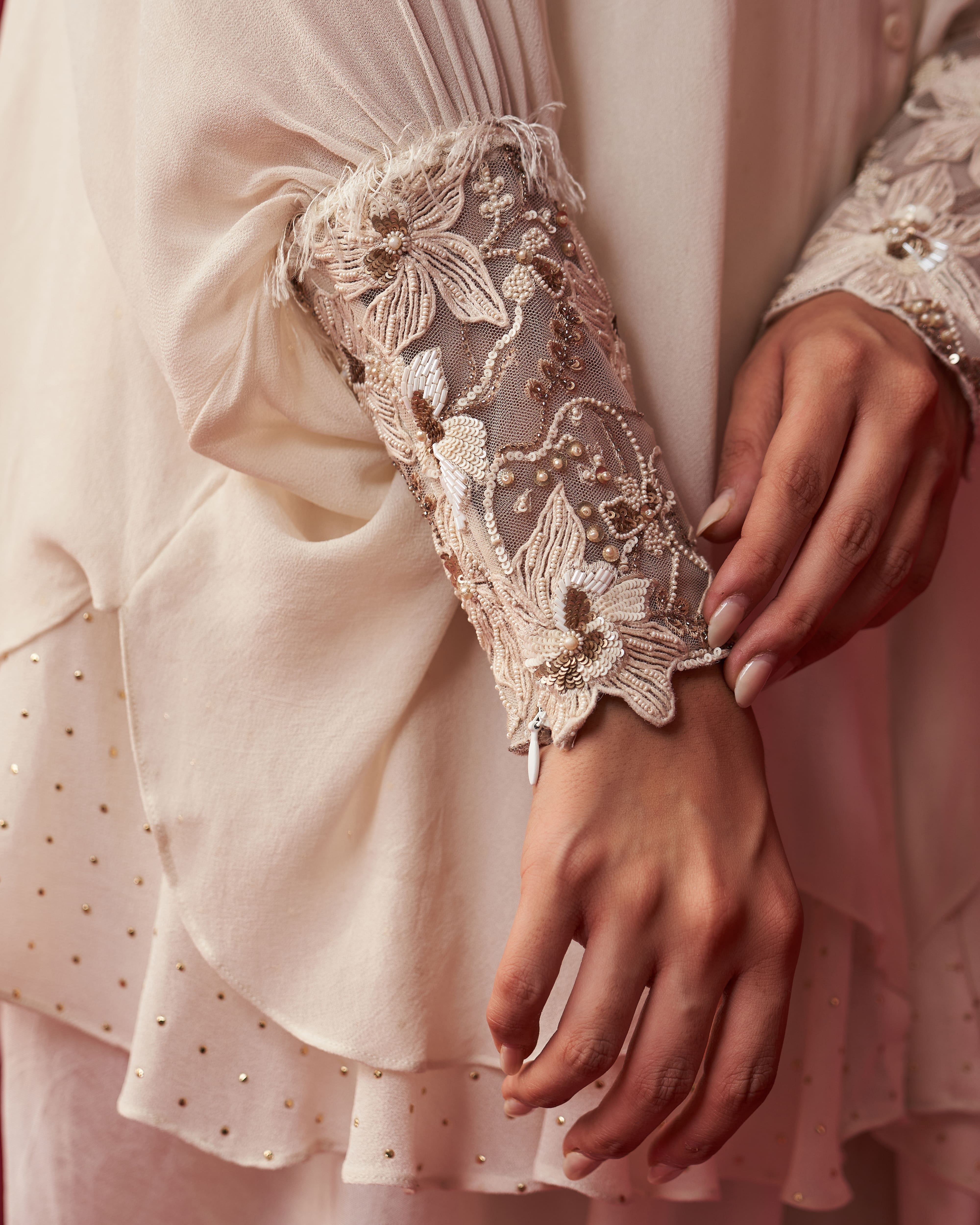 Pixelated Floral Ivory Kurta, Jacket, and Dhoti set