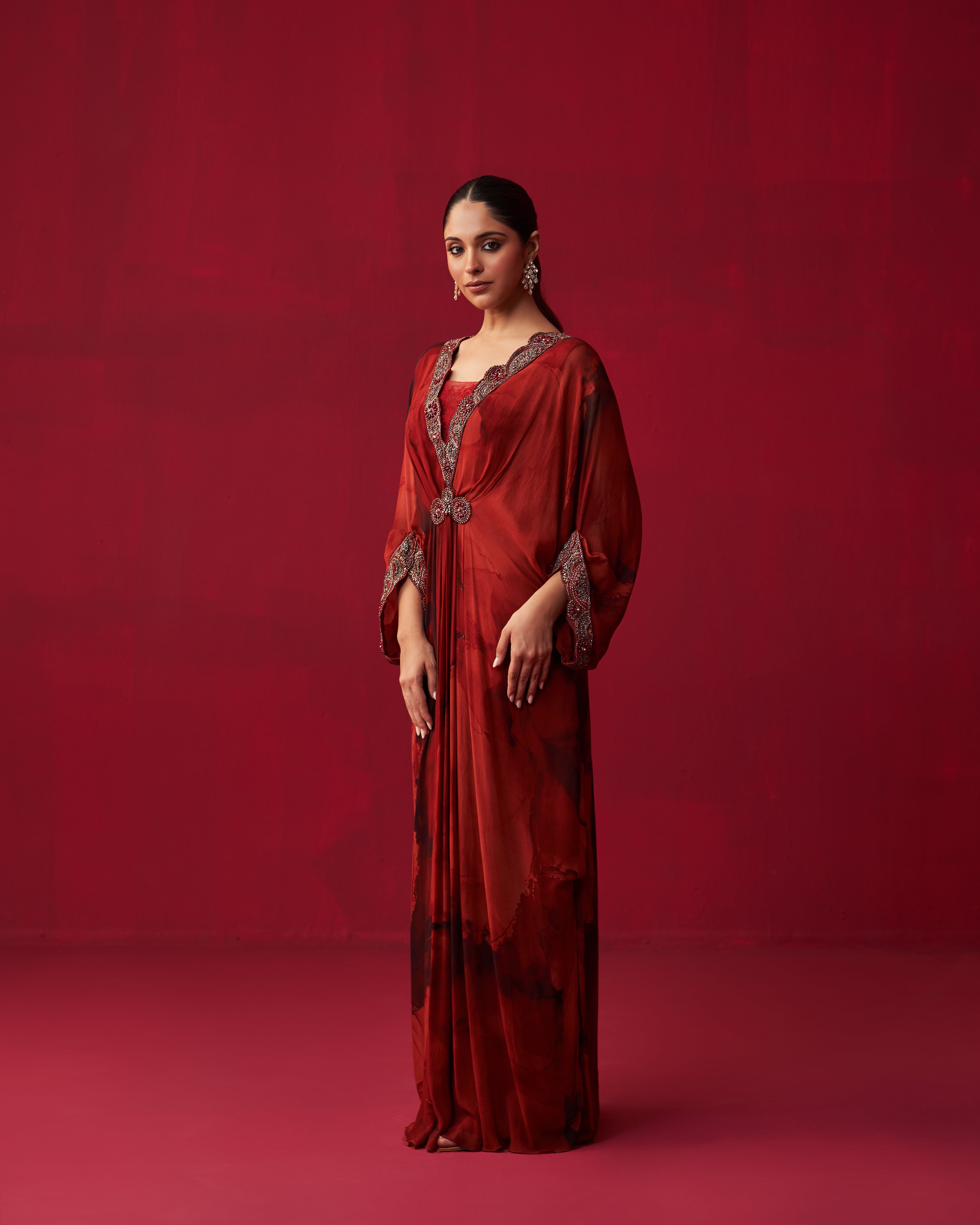 Red Marble Print Mandala Kaftan