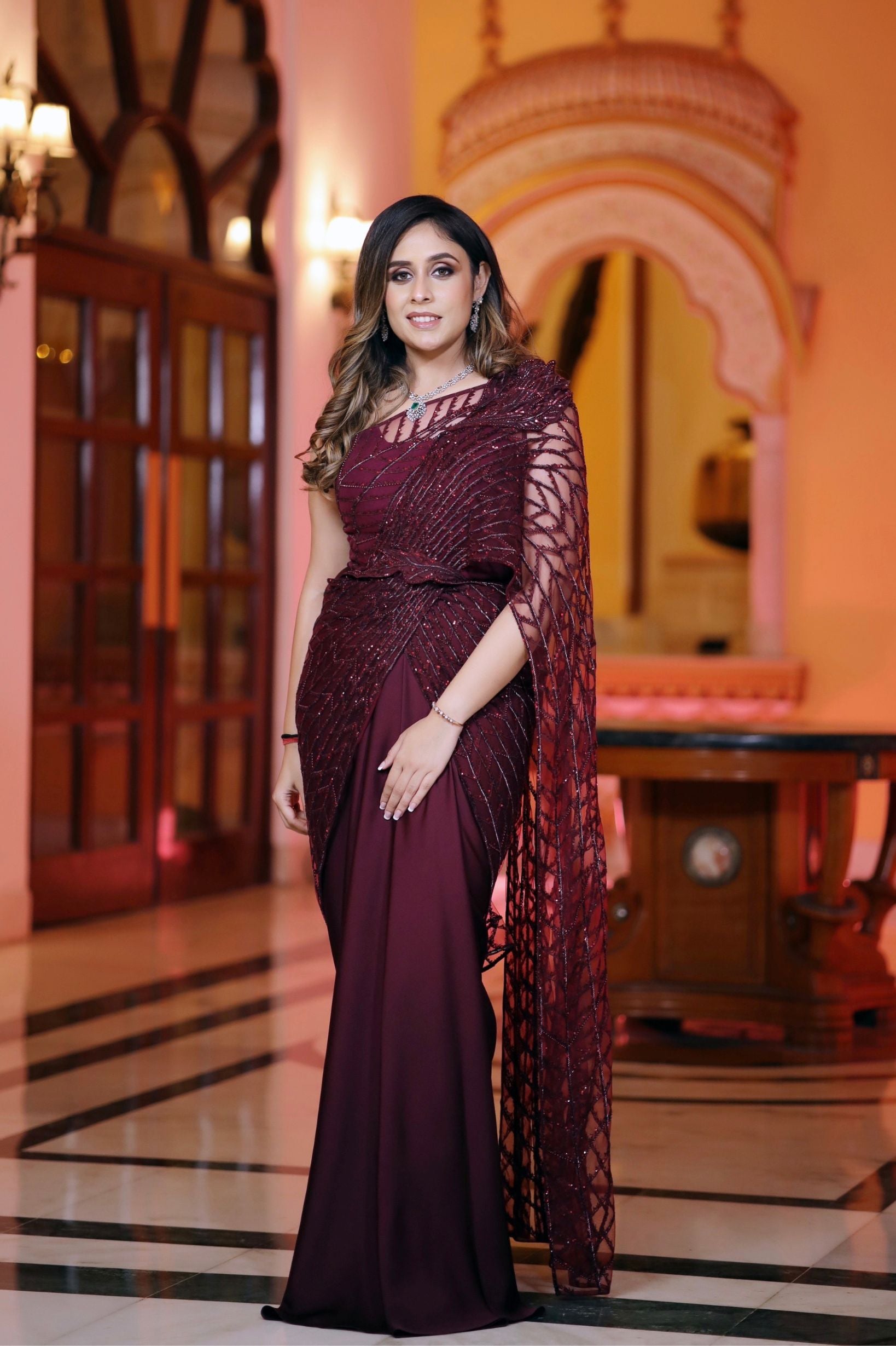Sameera in Wine Saree