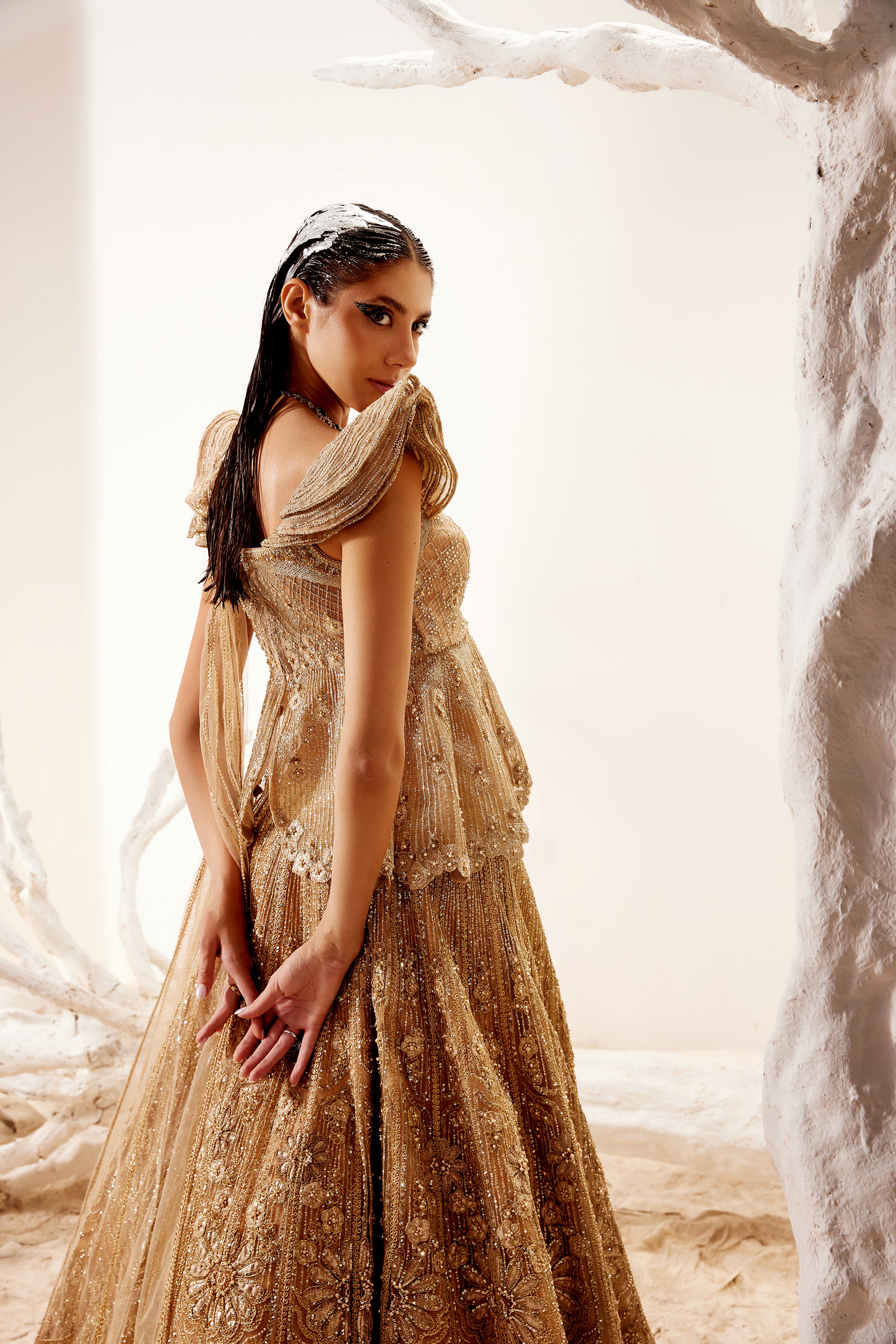 Metallic floral detail lehenga