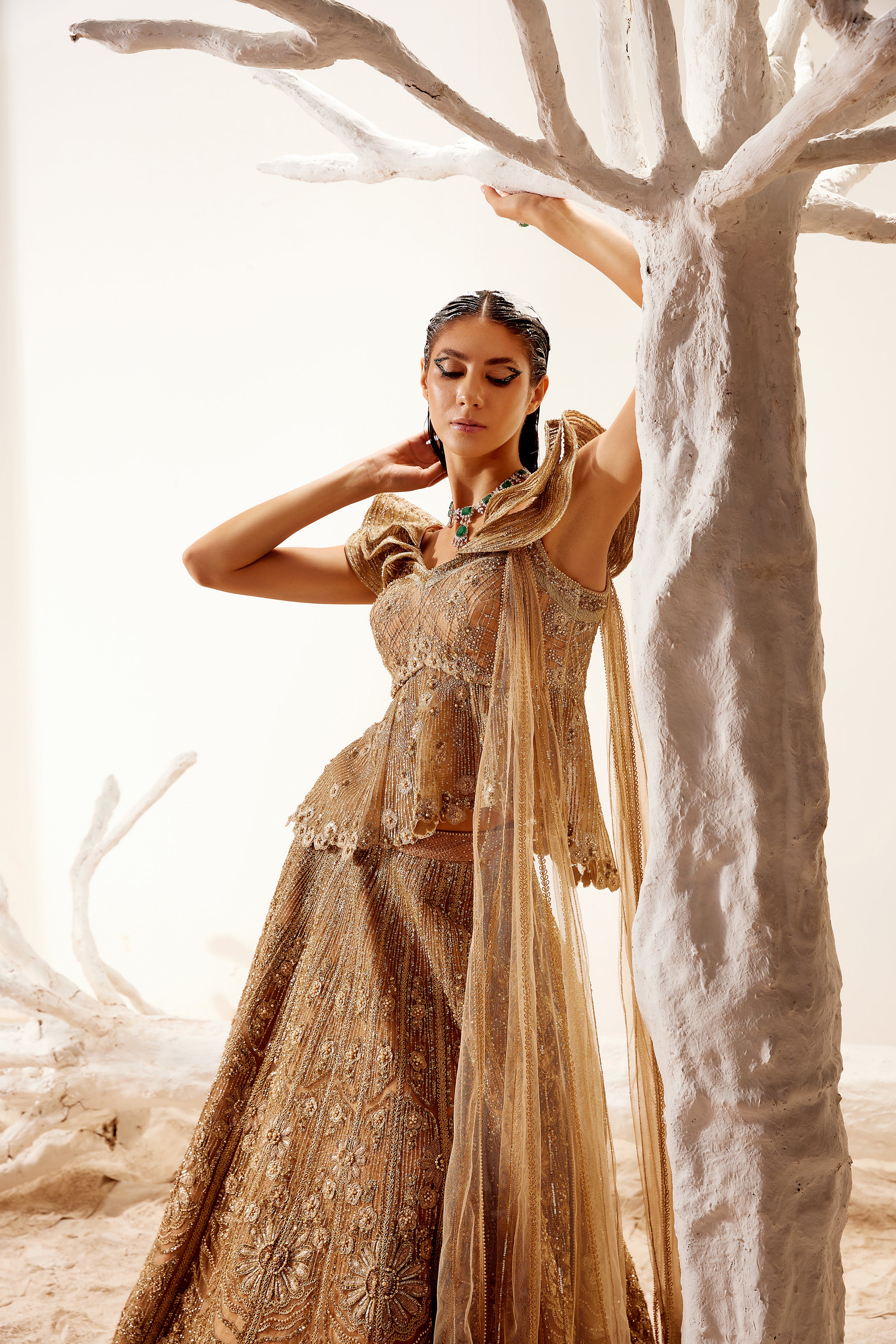 Metallic floral detail lehenga