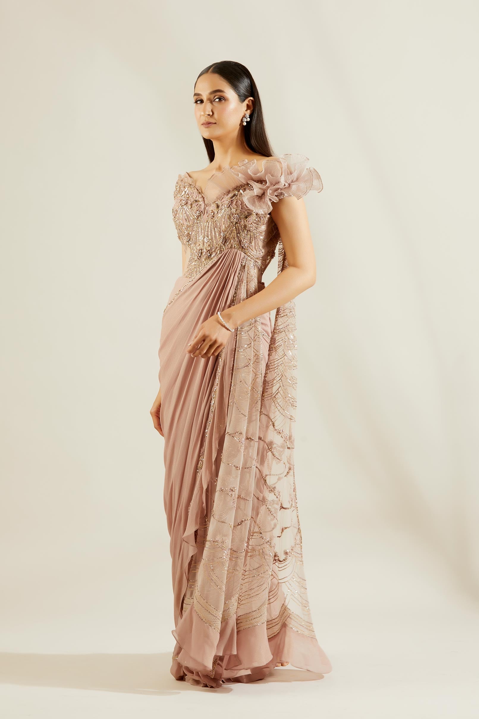 Rose Gold Drape Saree