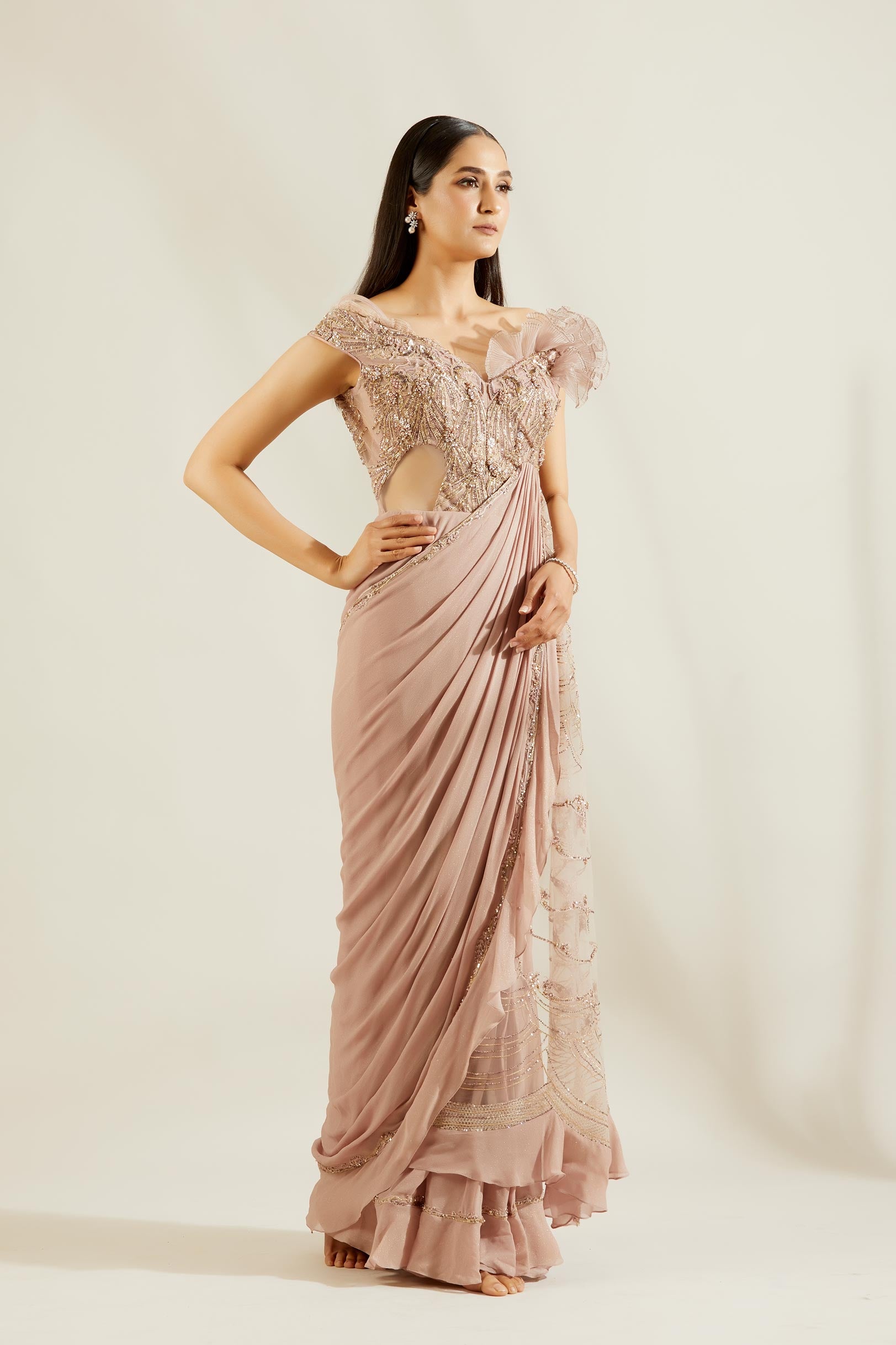 Rose Gold Drape Saree