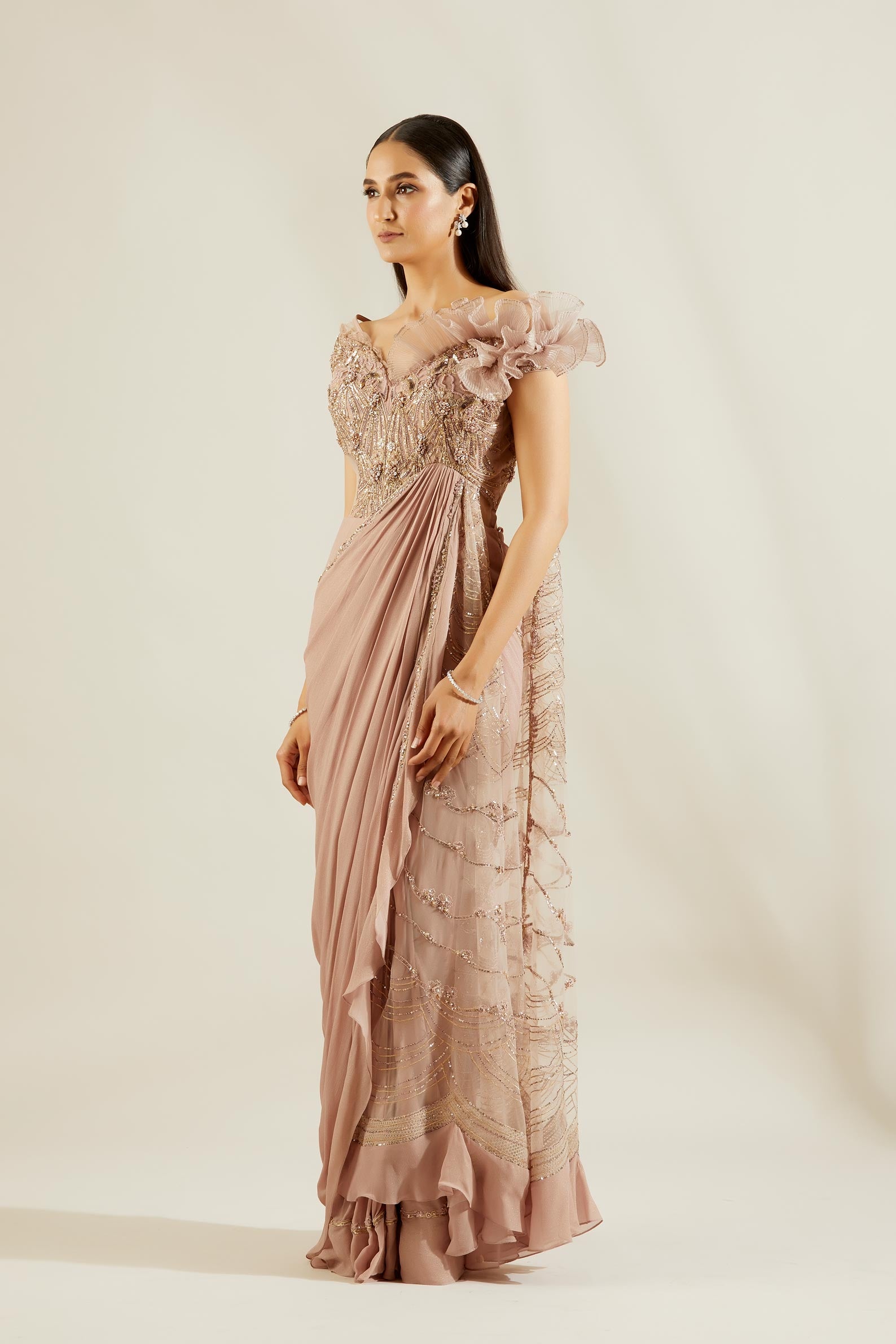 Rose Gold Drape Saree