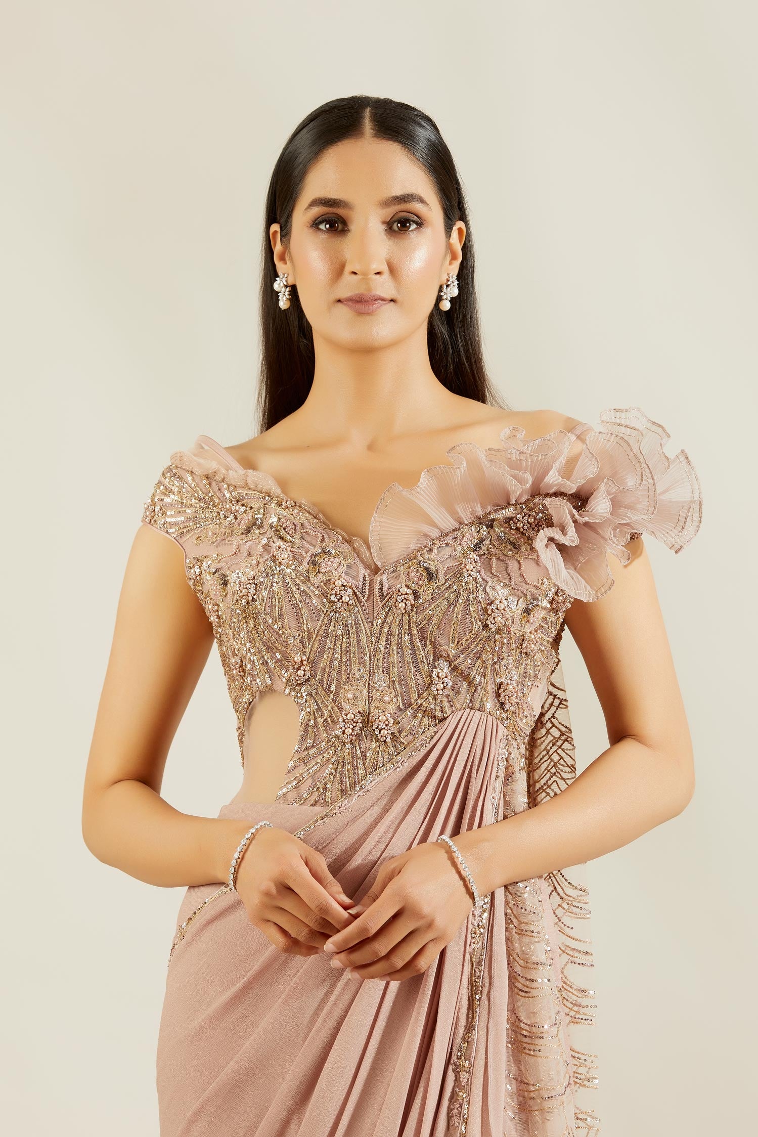Rose Gold Drape Saree
