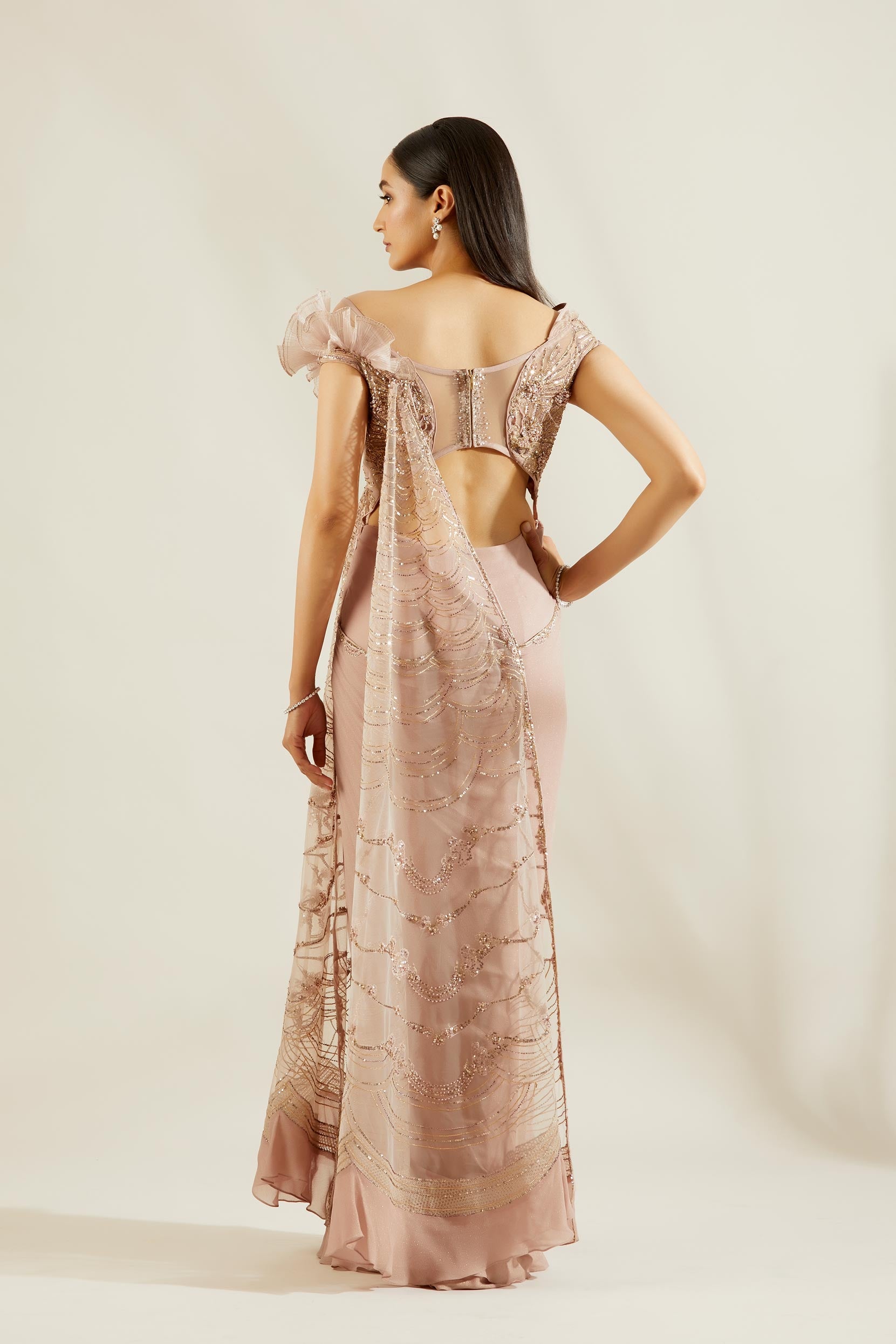 Rose Gold Drape Saree