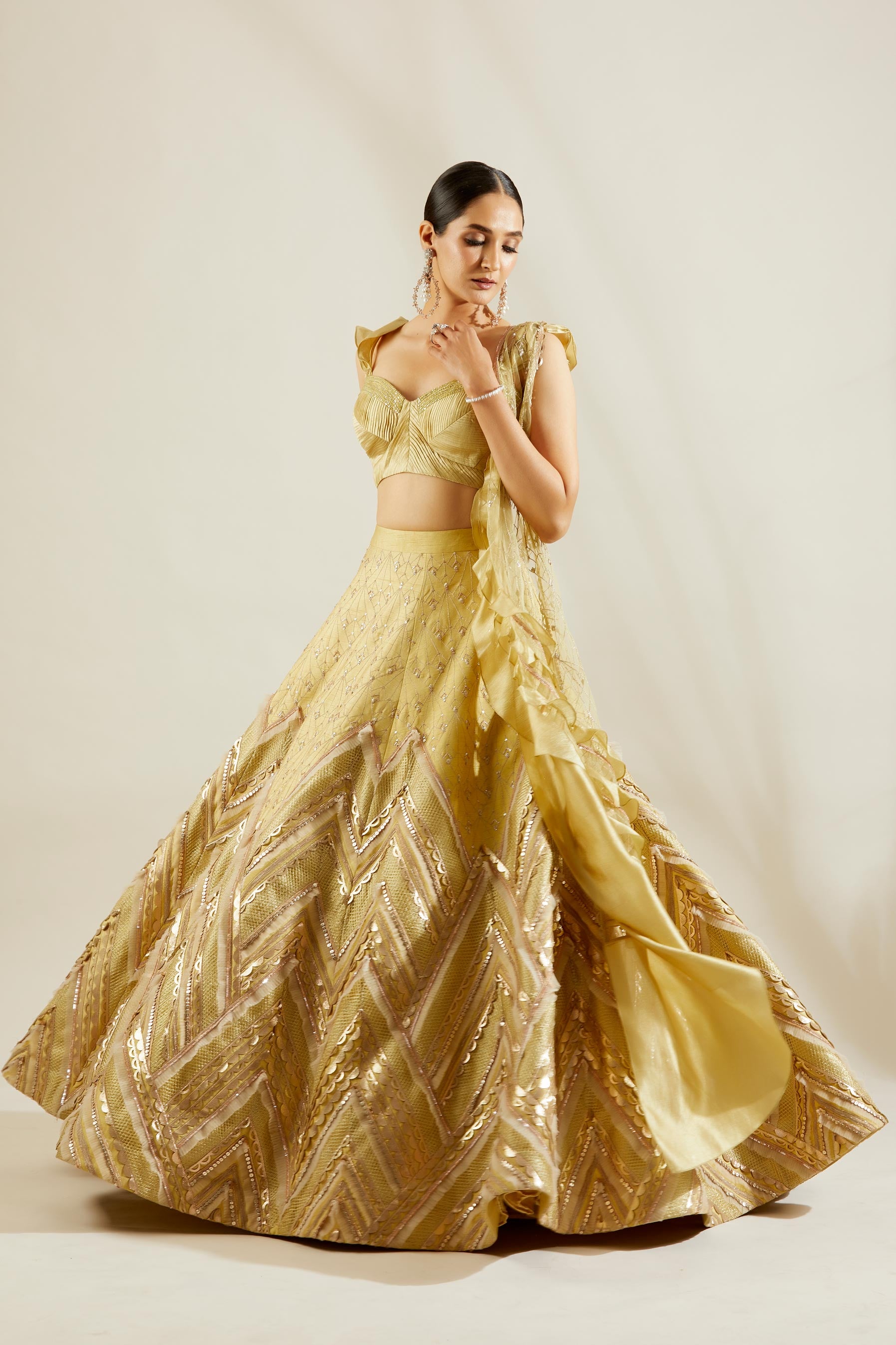 Tea Green Laser Cut Lehenga