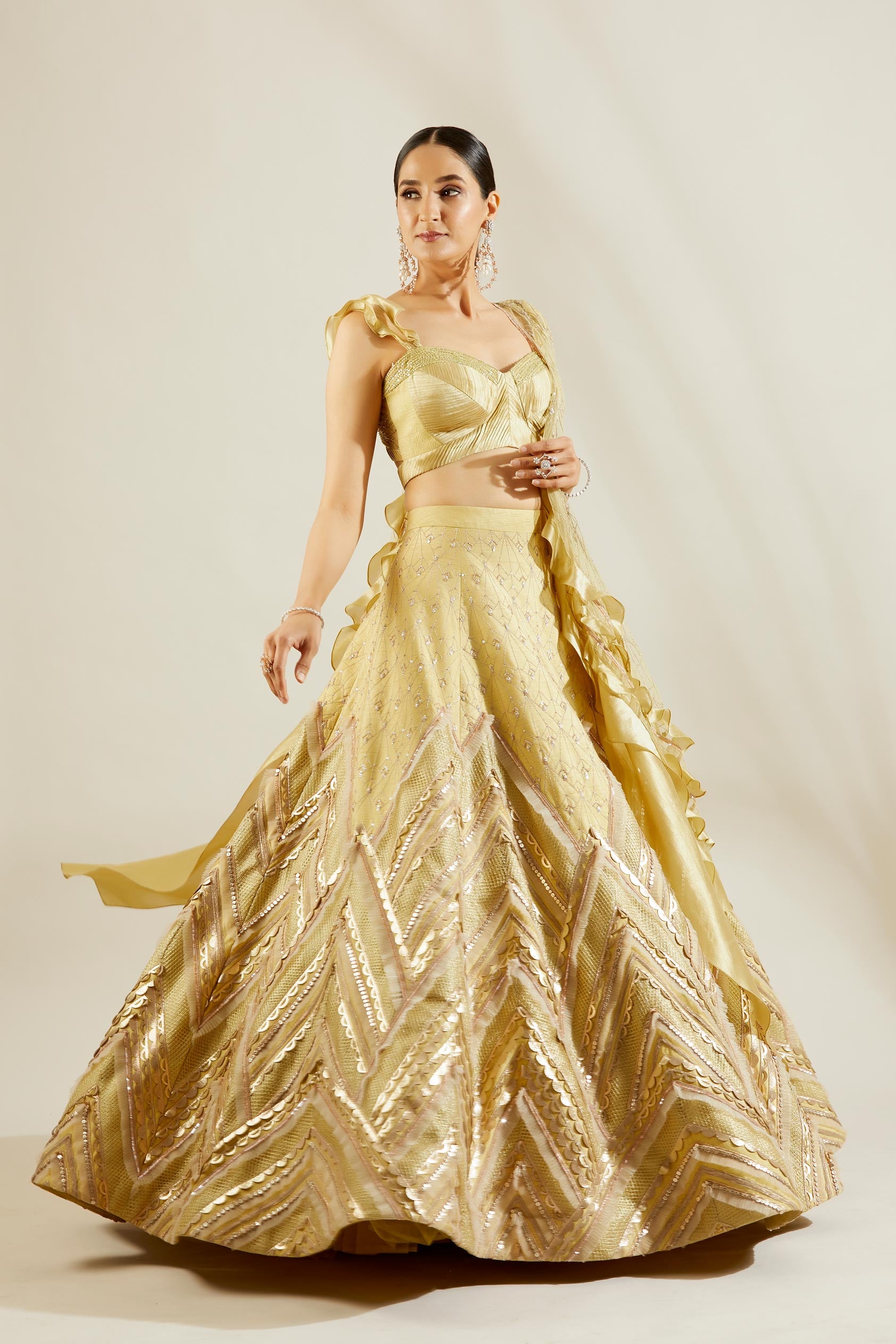 Tea Green Laser Cut Lehenga