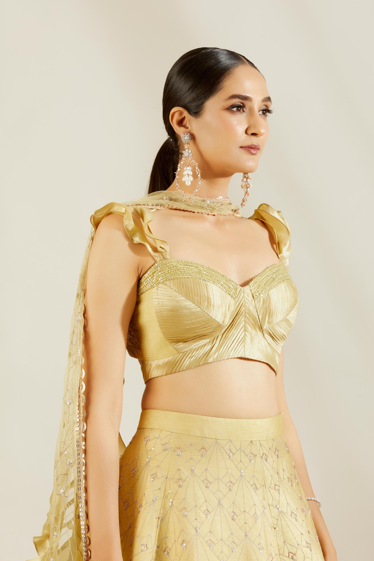 Tea Green Laser Cut Lehenga