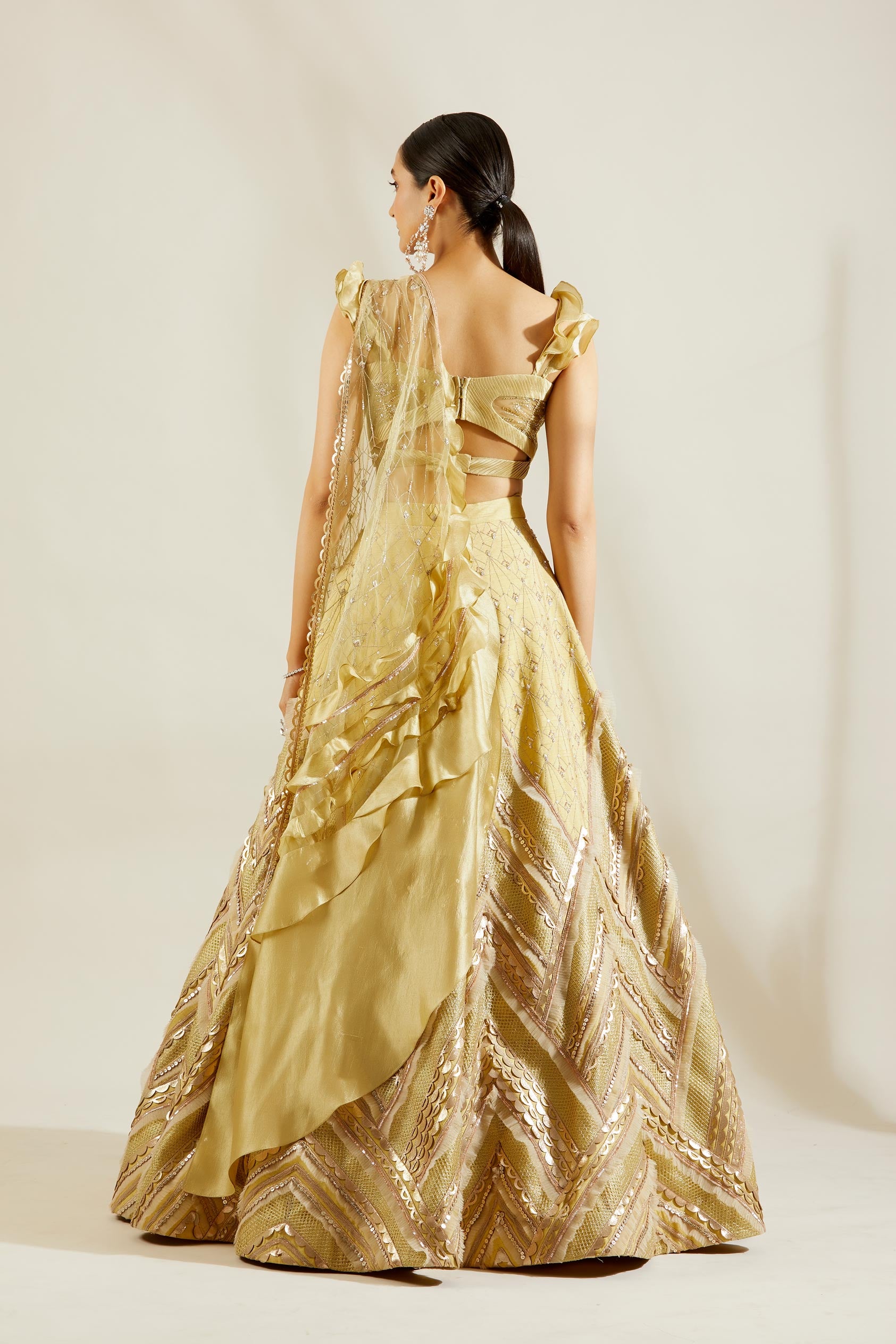 Tea Green Laser Cut Lehenga