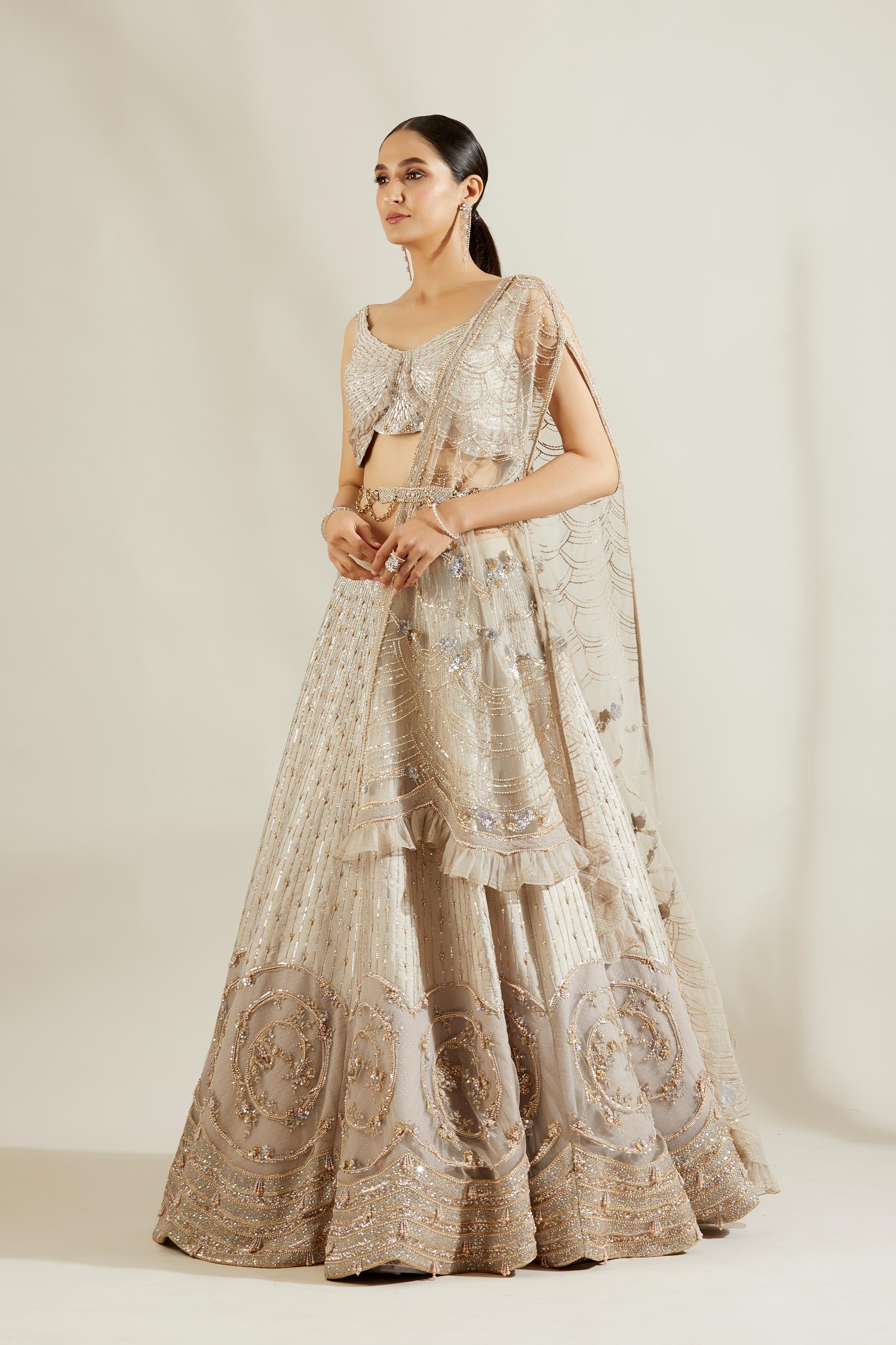 Abalone Grey Gold Lehenga