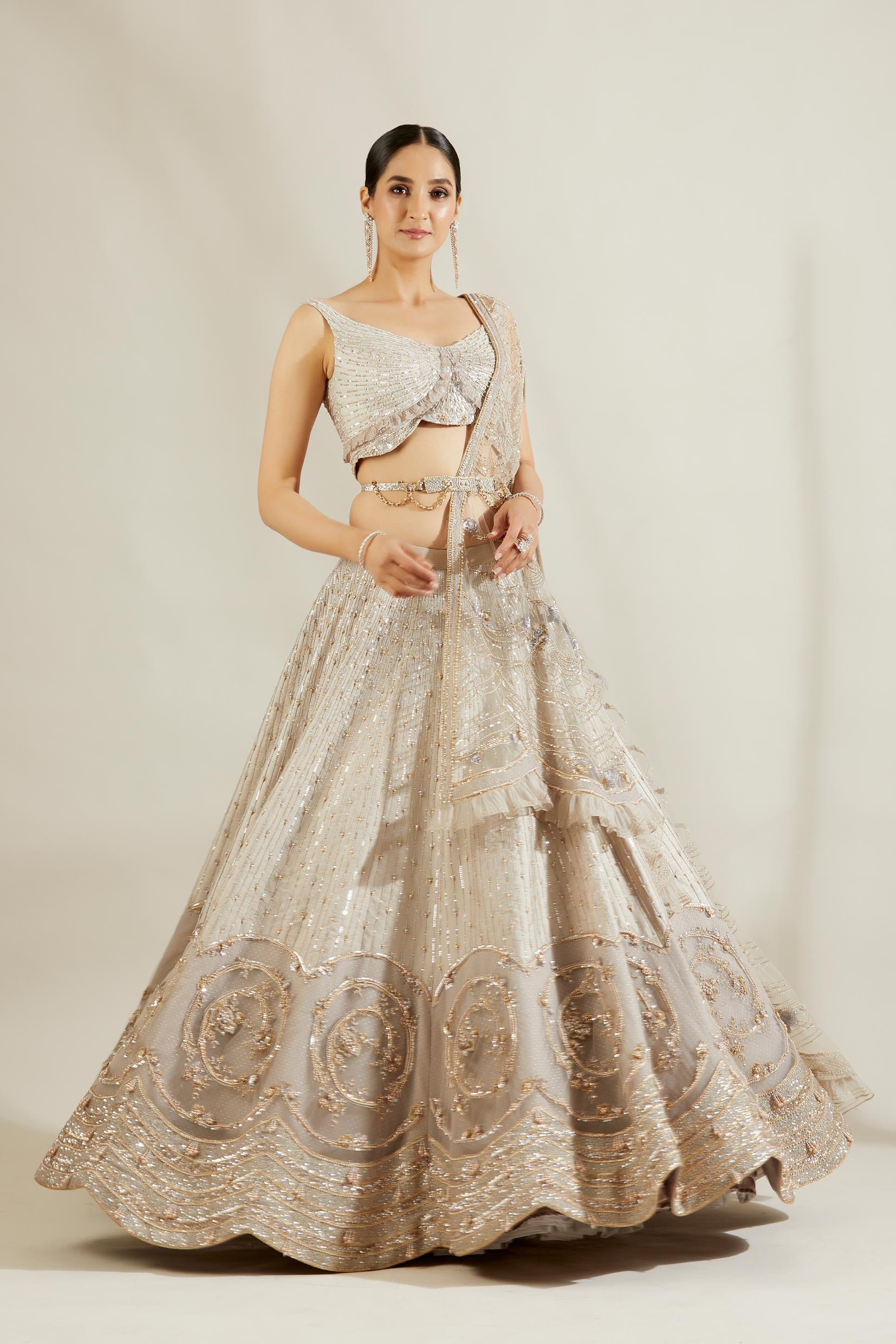 Abalone Grey Gold Lehenga