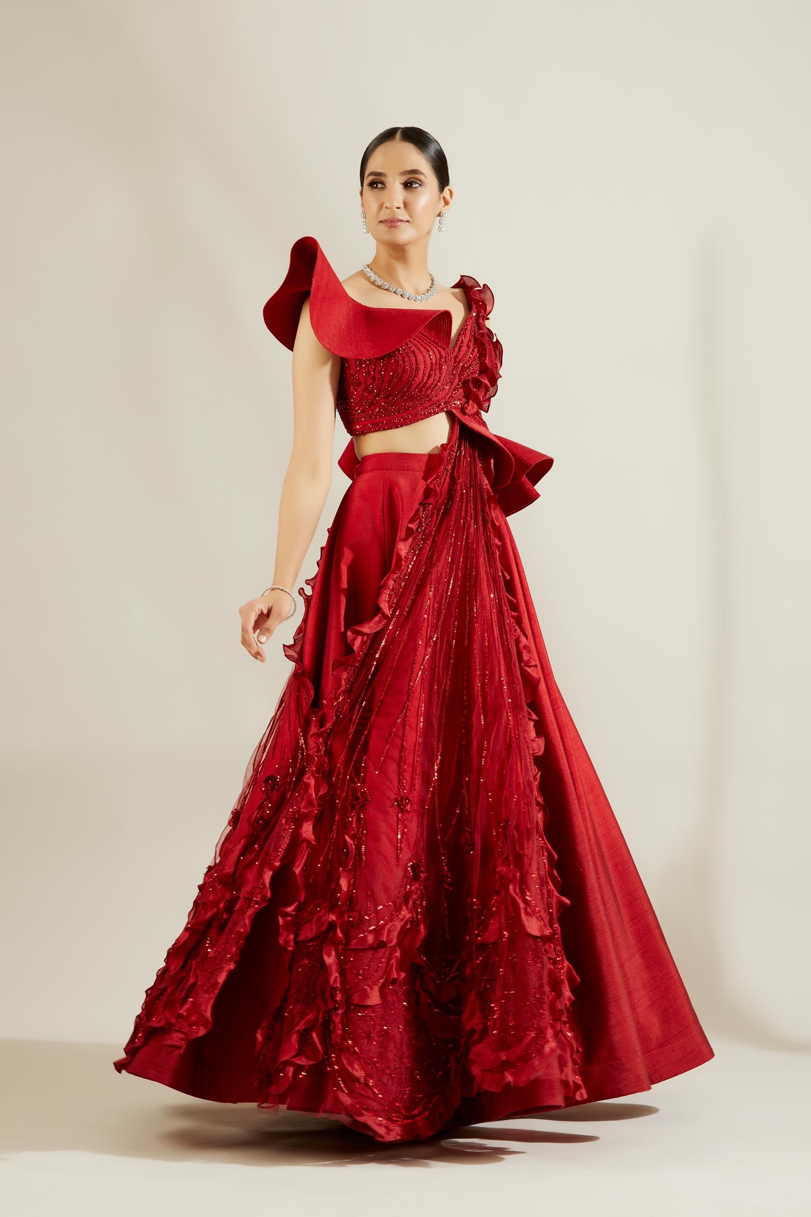Brill Crimson Sculpted Blouse and Skirt