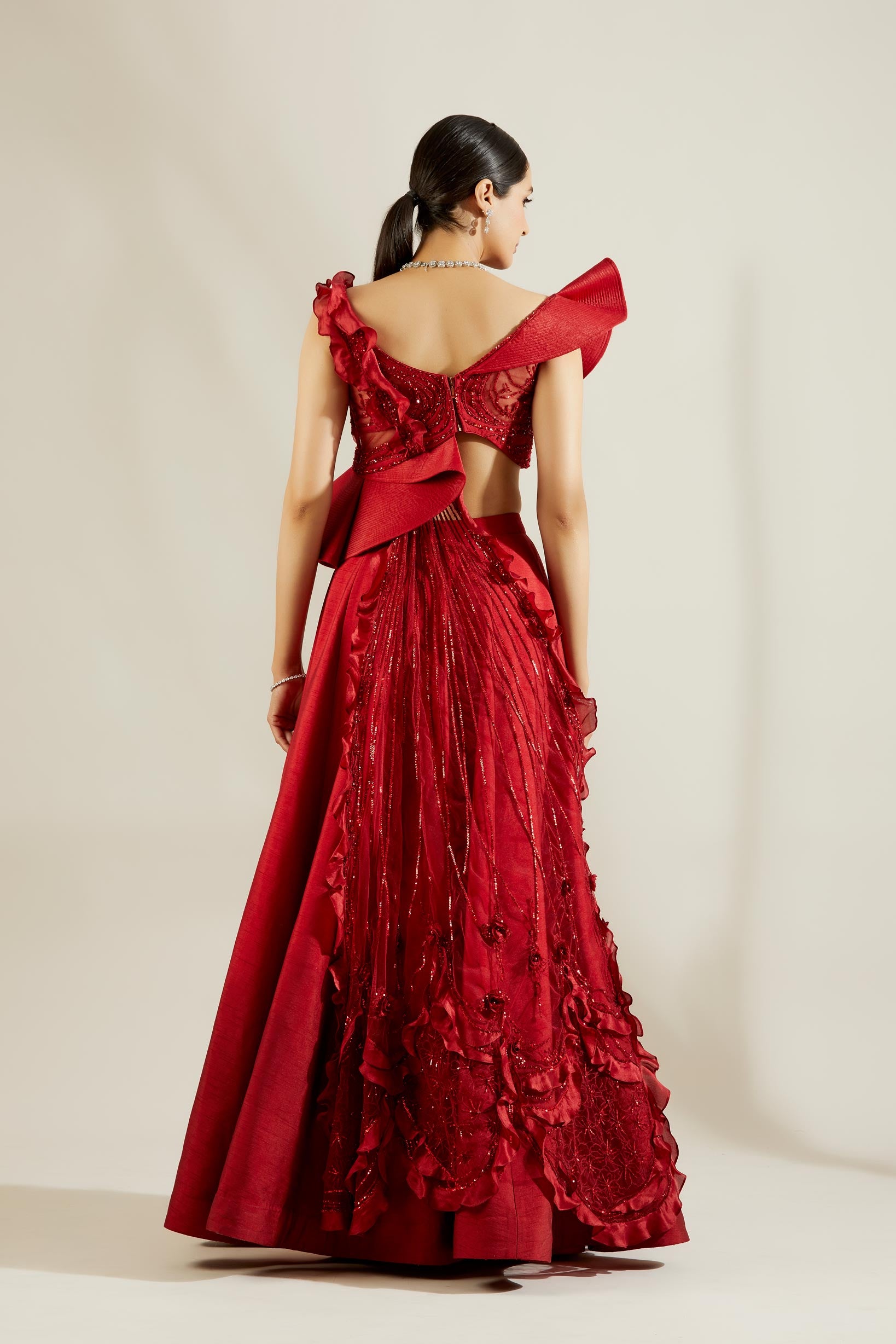 Brill Crimson Sculpted Blouse and Skirt
