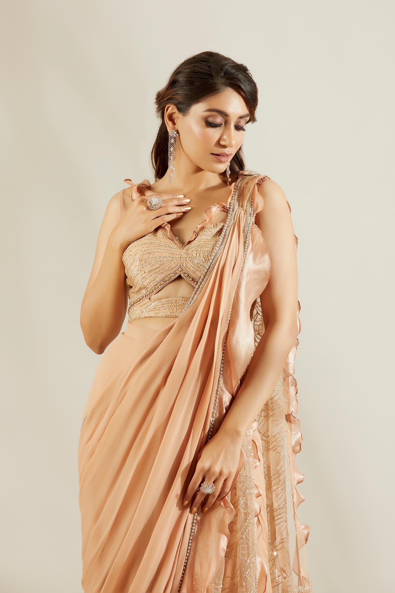 Tuscany gold pre draped saree