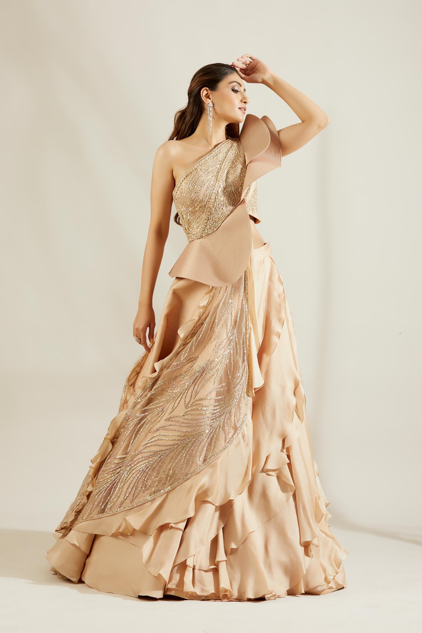 Tuscany Gold leaf Blouse with Ruffle Skirt