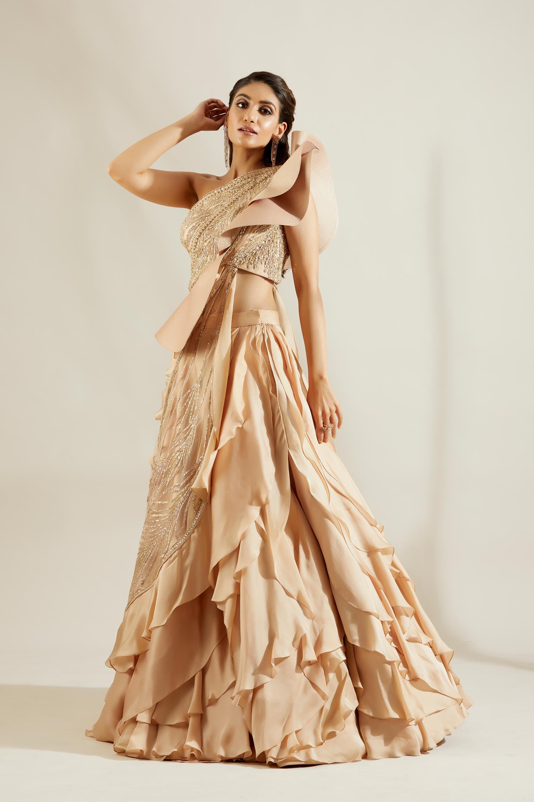 Tuscany Gold leaf Blouse with Ruffle Skirt