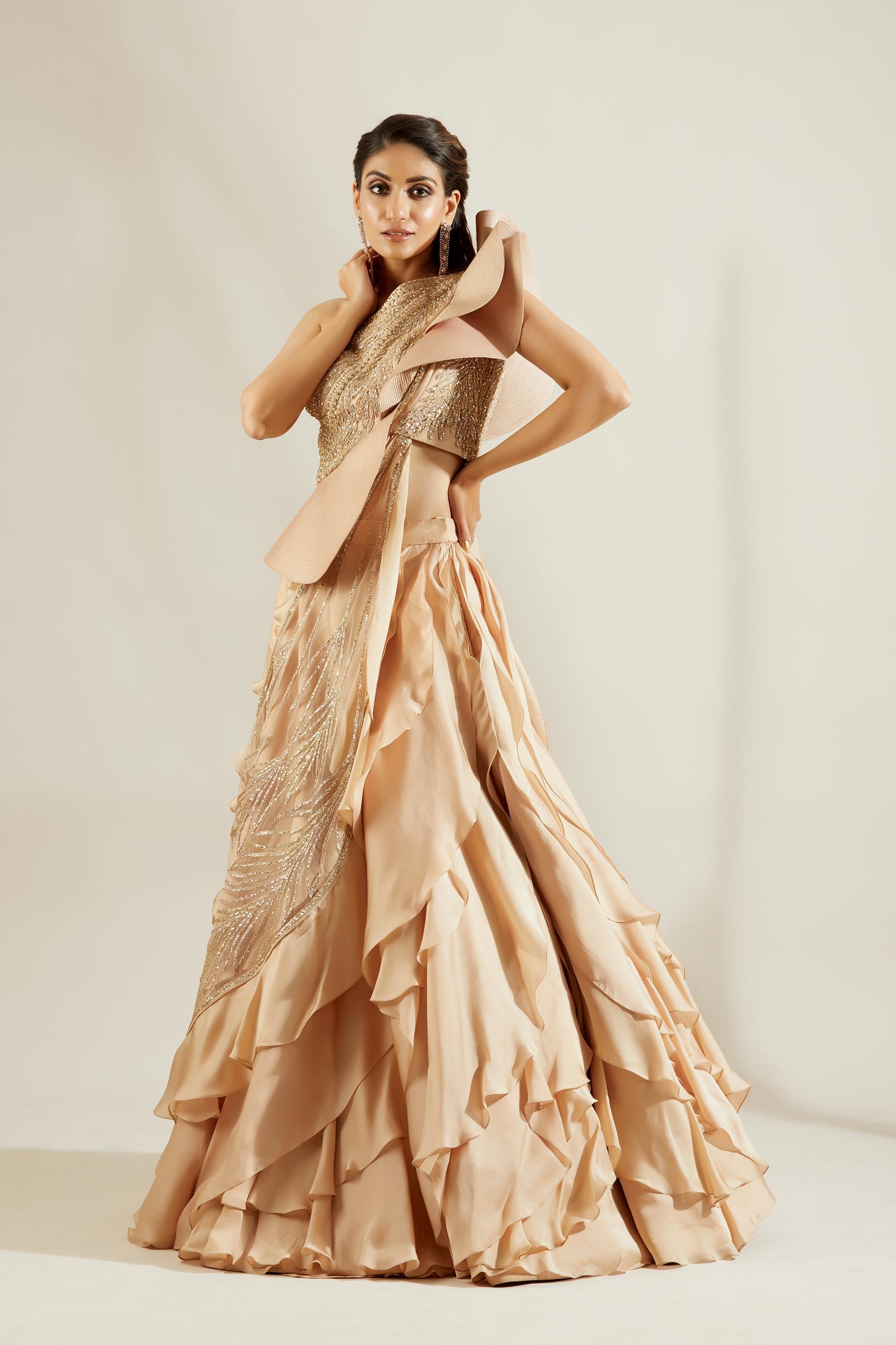 Tuscany Gold leaf Blouse with Ruffle Skirt